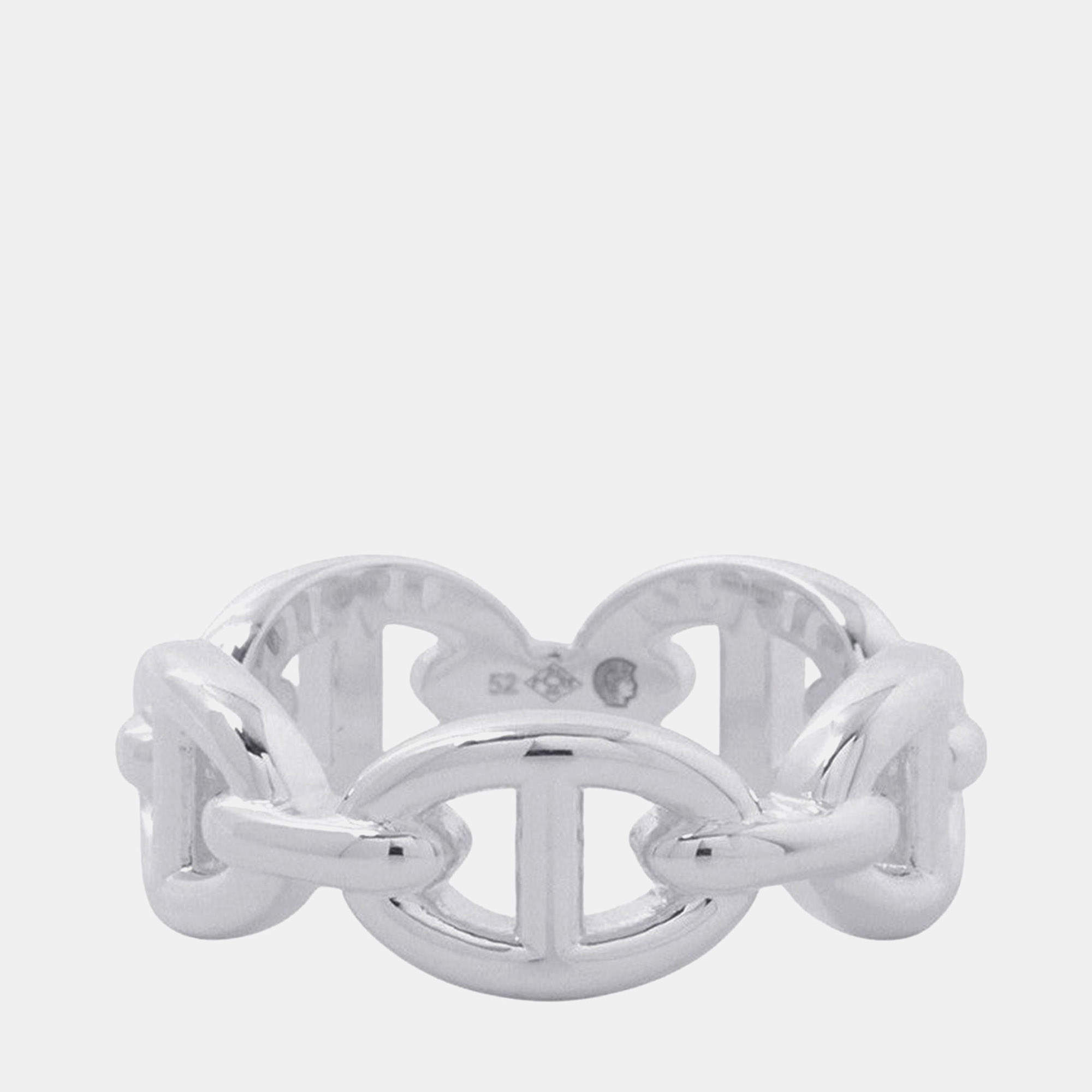Pre Owned Hermes Chaine d'Ancre Anchene Ring Size 52 Ag 925 Sterling Silver Ring