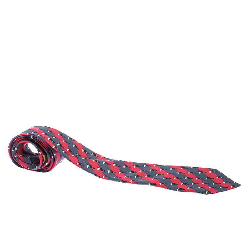 Hermès Multicolor Toucan Print Striped Silk Tie