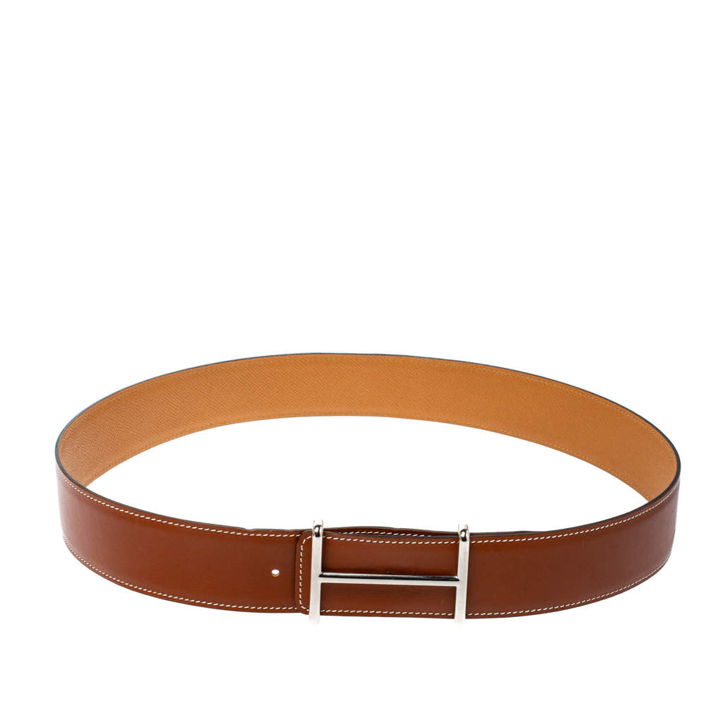 Hermes Tan/Brown Box and Togo Leather Idem Reversible Belt 90CM