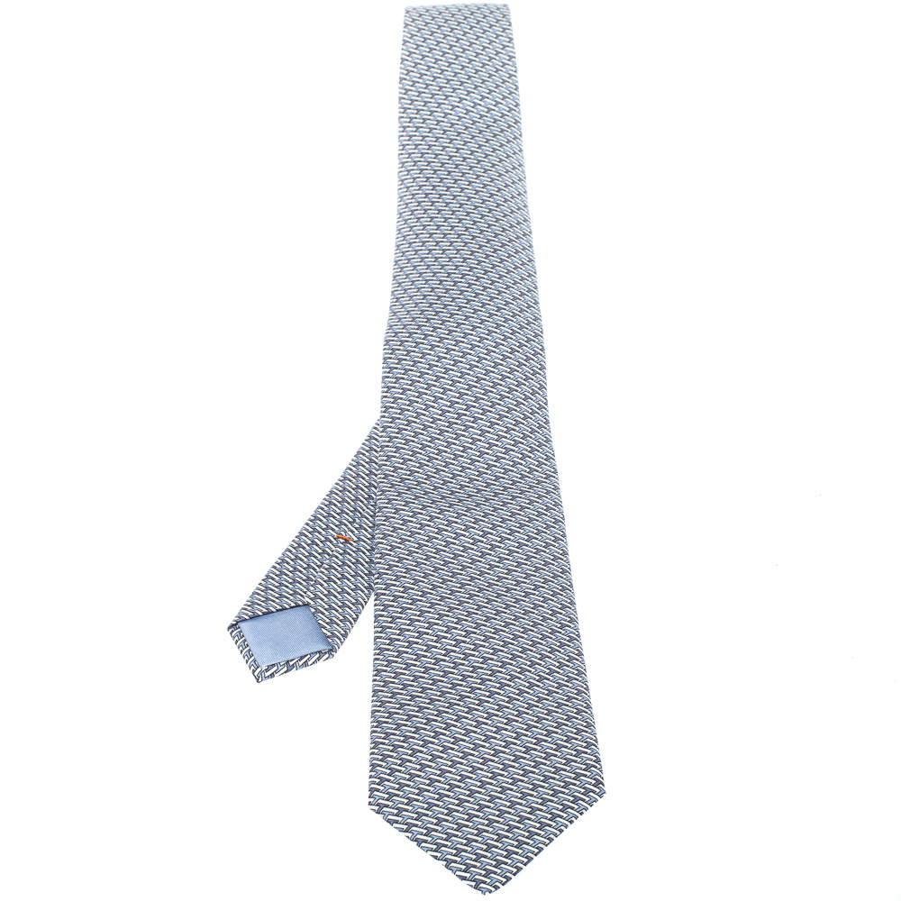 Pre Owned Hermes Blue Instantane Print Silk Tie