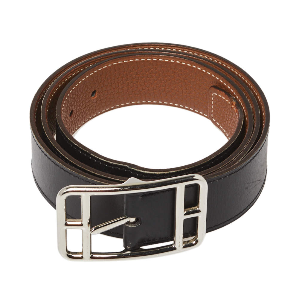 Hermes [175] 2001 Noir/Orange Reversible Epsom/Togo Leather Strap Belt 32 mm Nib! - poupishop