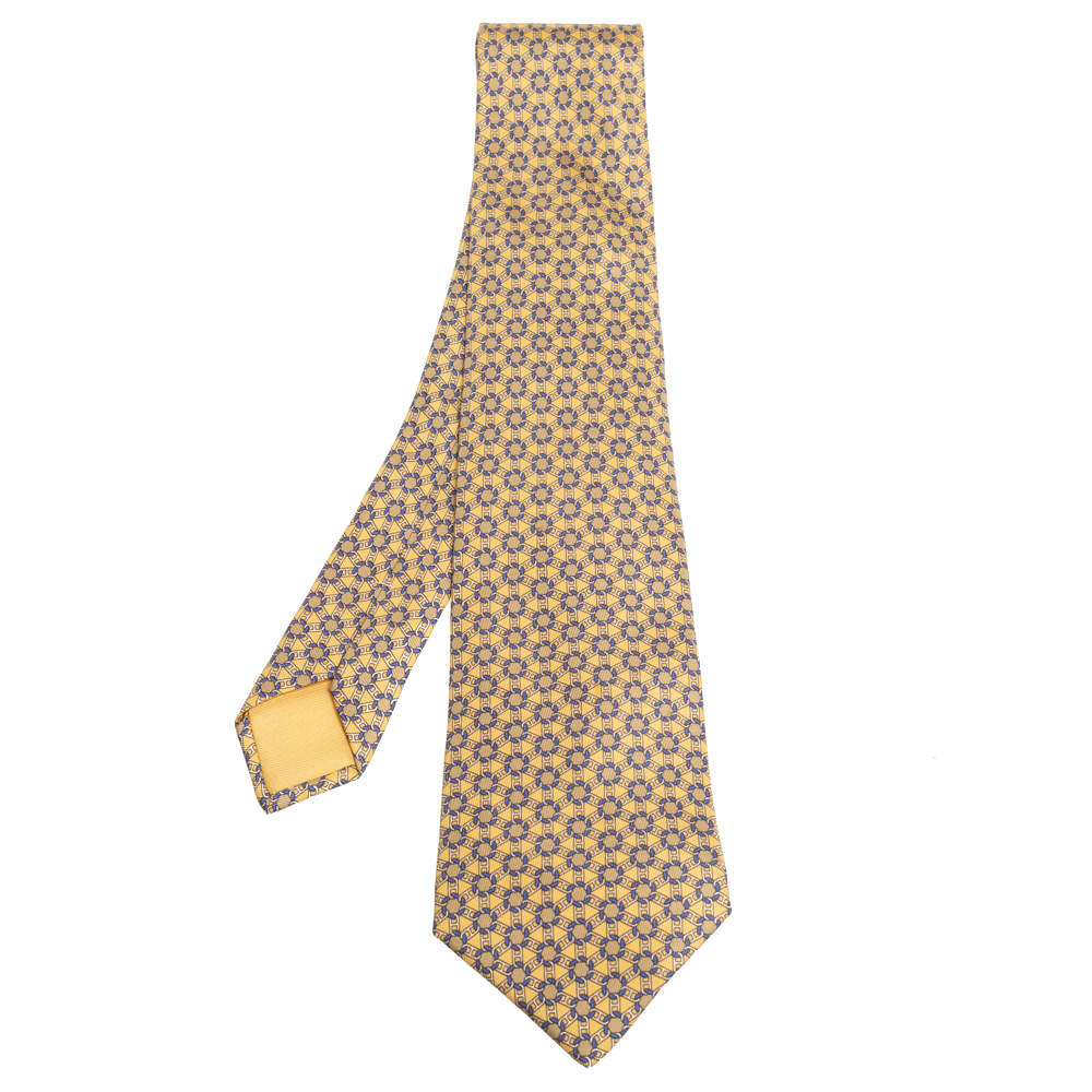 ربطة عنق هير�مس  حرير أصفر فاتح مطبوع