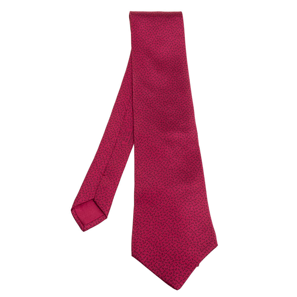 Pre Owned Hermes Burgundy H Print Silk Tie
