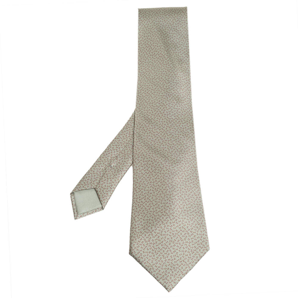 Hermes Pale Green H Print Silk Tie