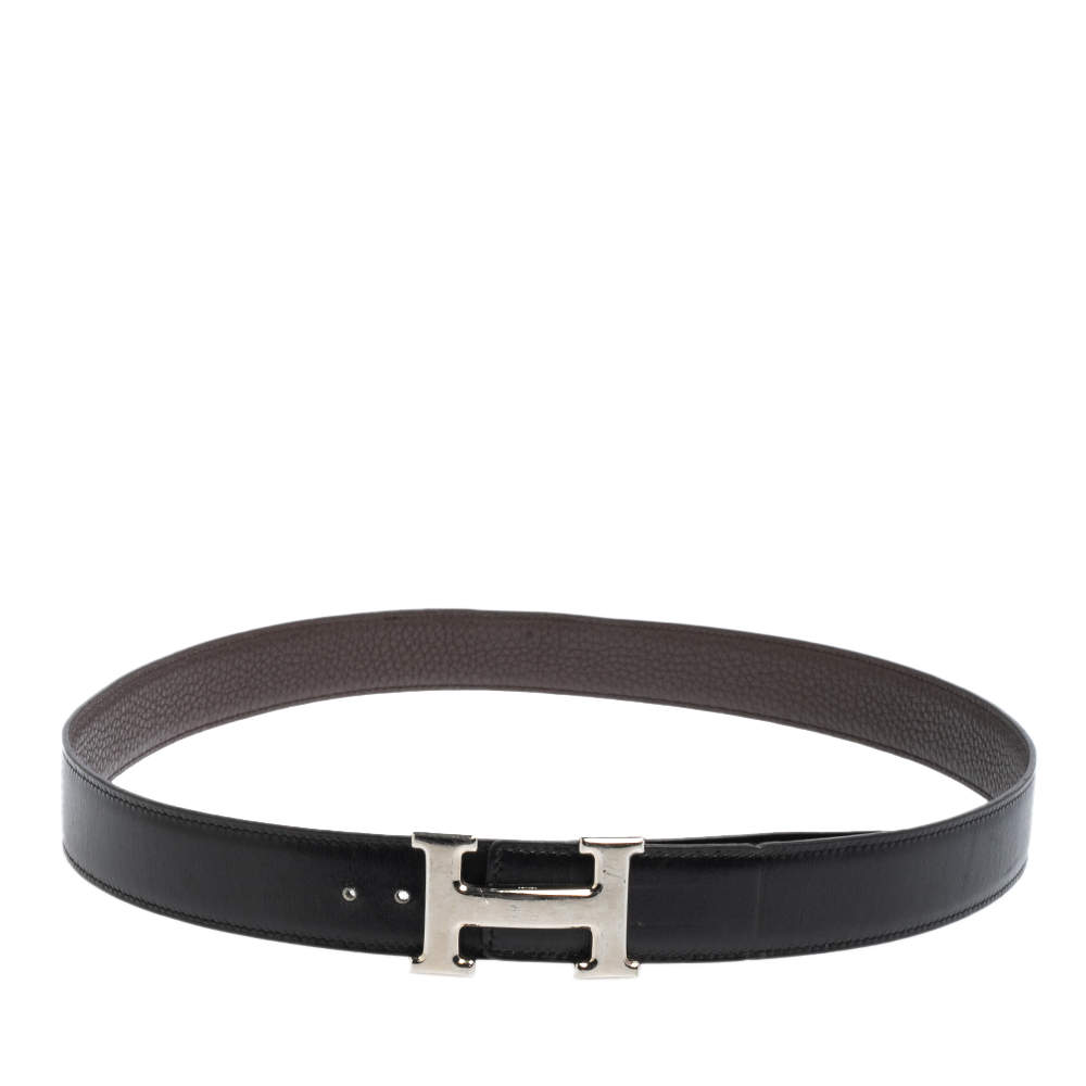 Pre Owned Hermès  Noir/Cacao Box and Taurillon Clemencer H Buckle Reversible Belt 90 CM