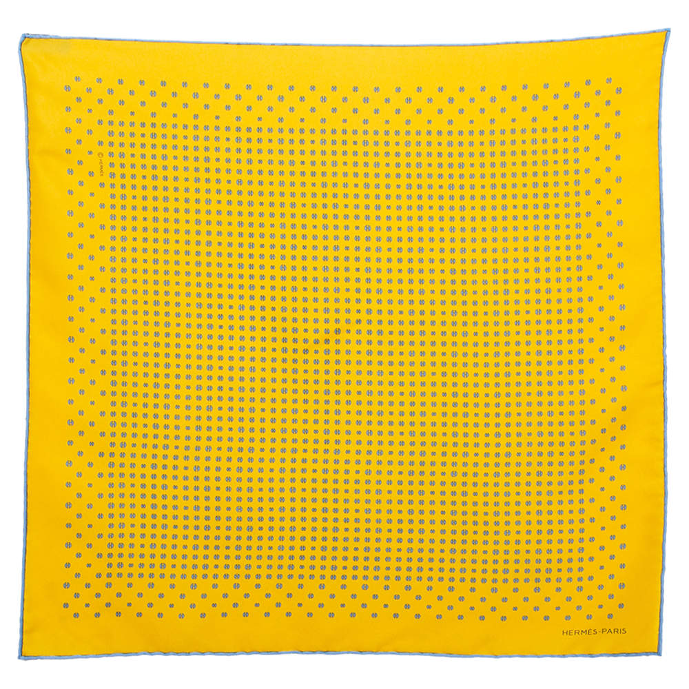 Hermès Yellow Printed Silk Pocket Square