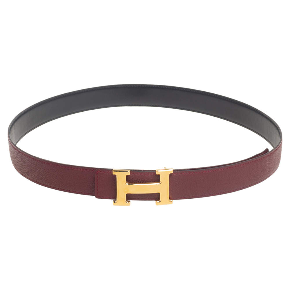 Hermes Rogue H/Noir Togo and Box Leather H Reversible Buckle Belt 100CM