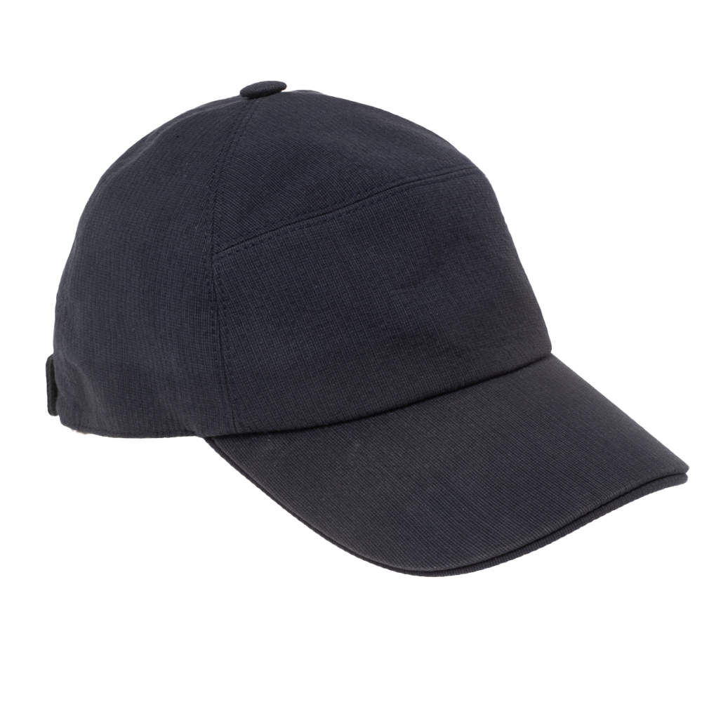 مملوكة مسبقًا Hermes Navy Blue Embroidered H Cotton Cap (57) 