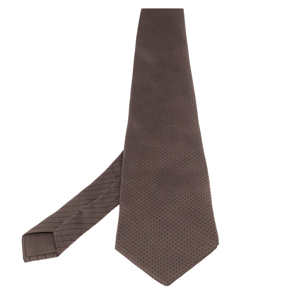 Pre Owned Hermes Brown Polka Dotted Silk Classic Tie
