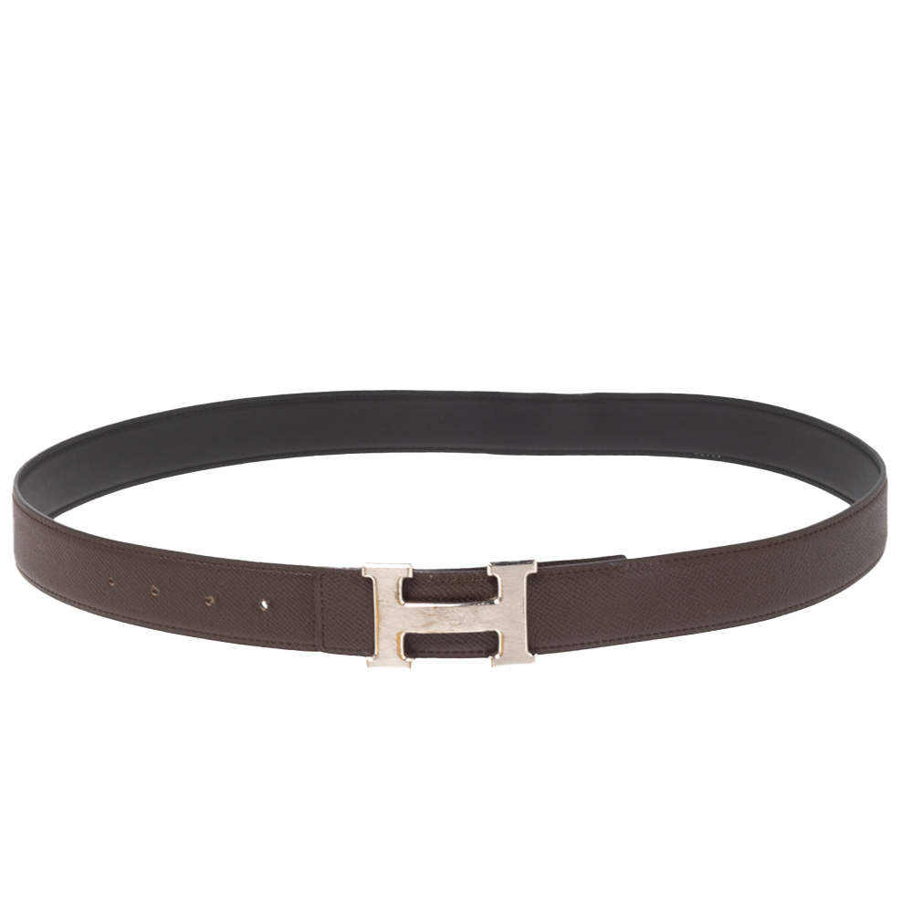 Pre Owned Hermes Brown/Black Leather Gris Moyen Reversible Belt 95CM