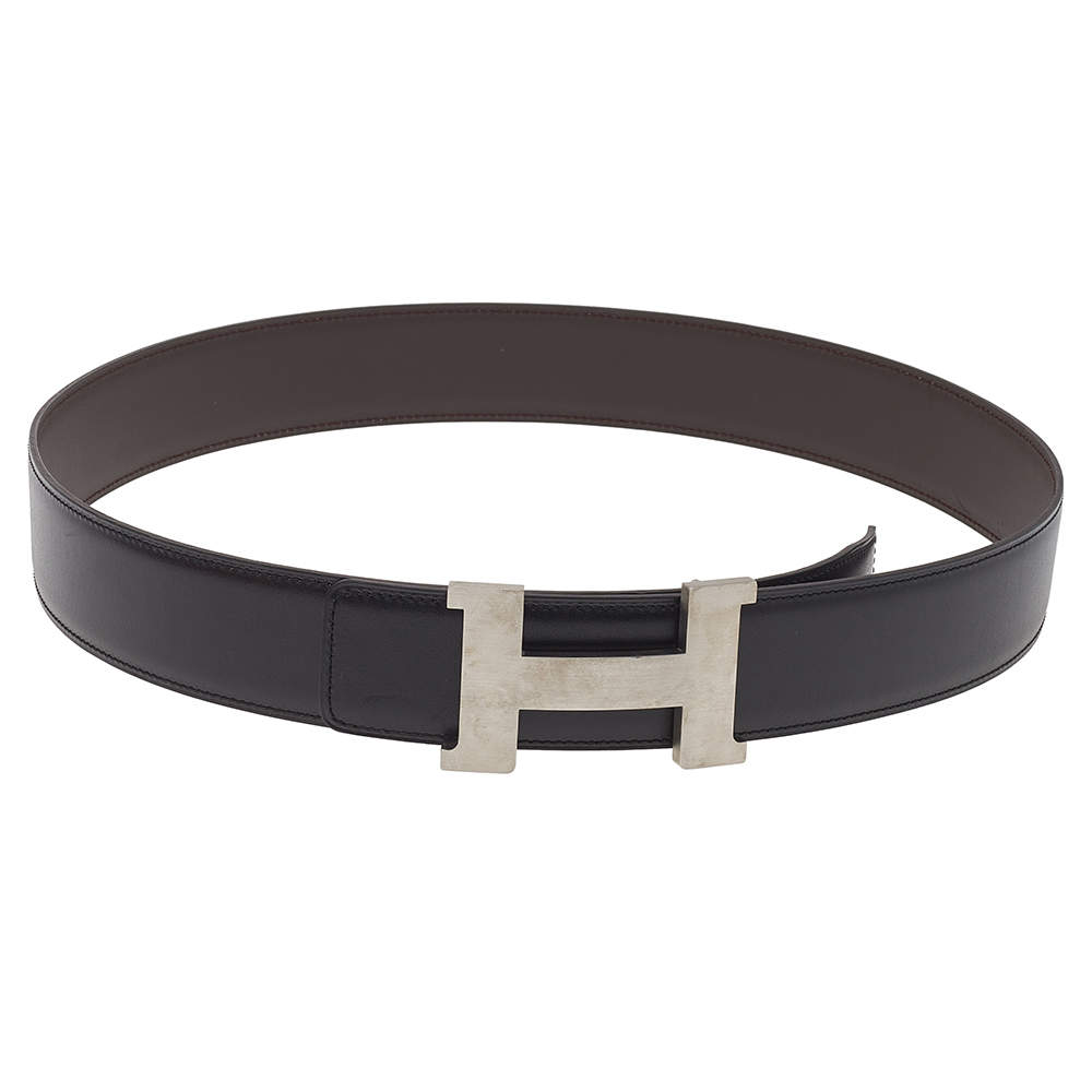 Hermes Noir/Etain Epsom And Noir/Ebene Box Constance Buckle Belt 100CM ...