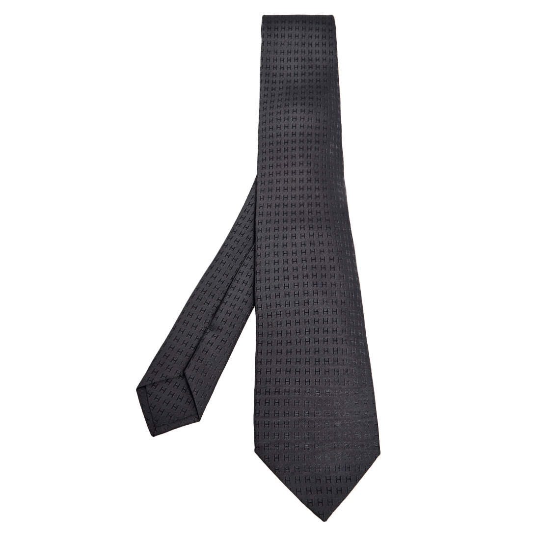 Pre Owned Hermes Grey H Silk Jacquard Tie