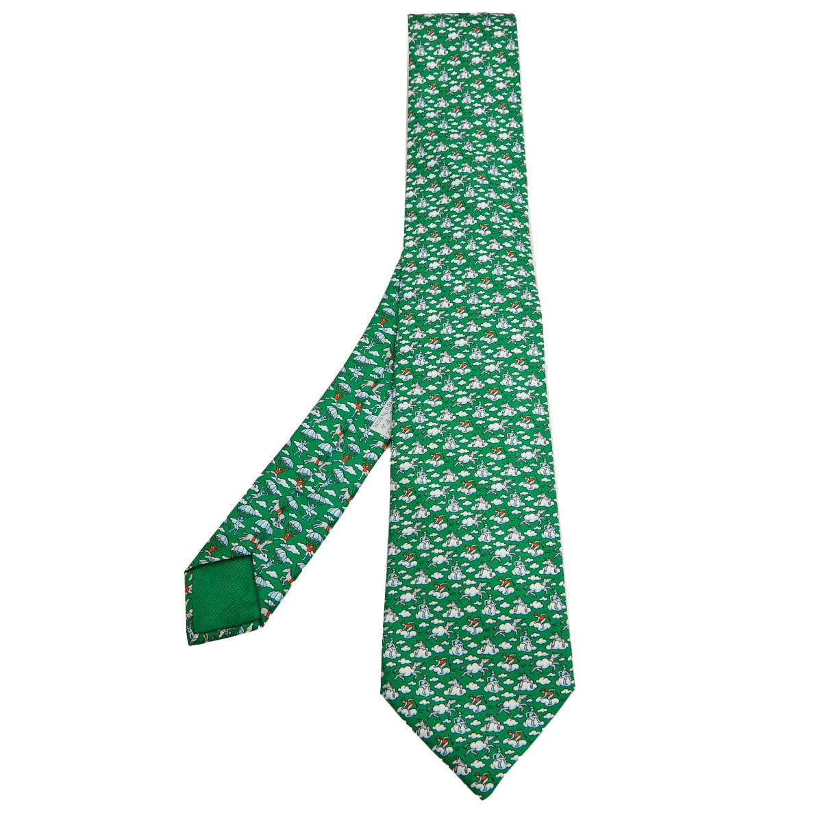 Pre Owned Hermès Green Dans Les Nuages Twillibi Silk Tie