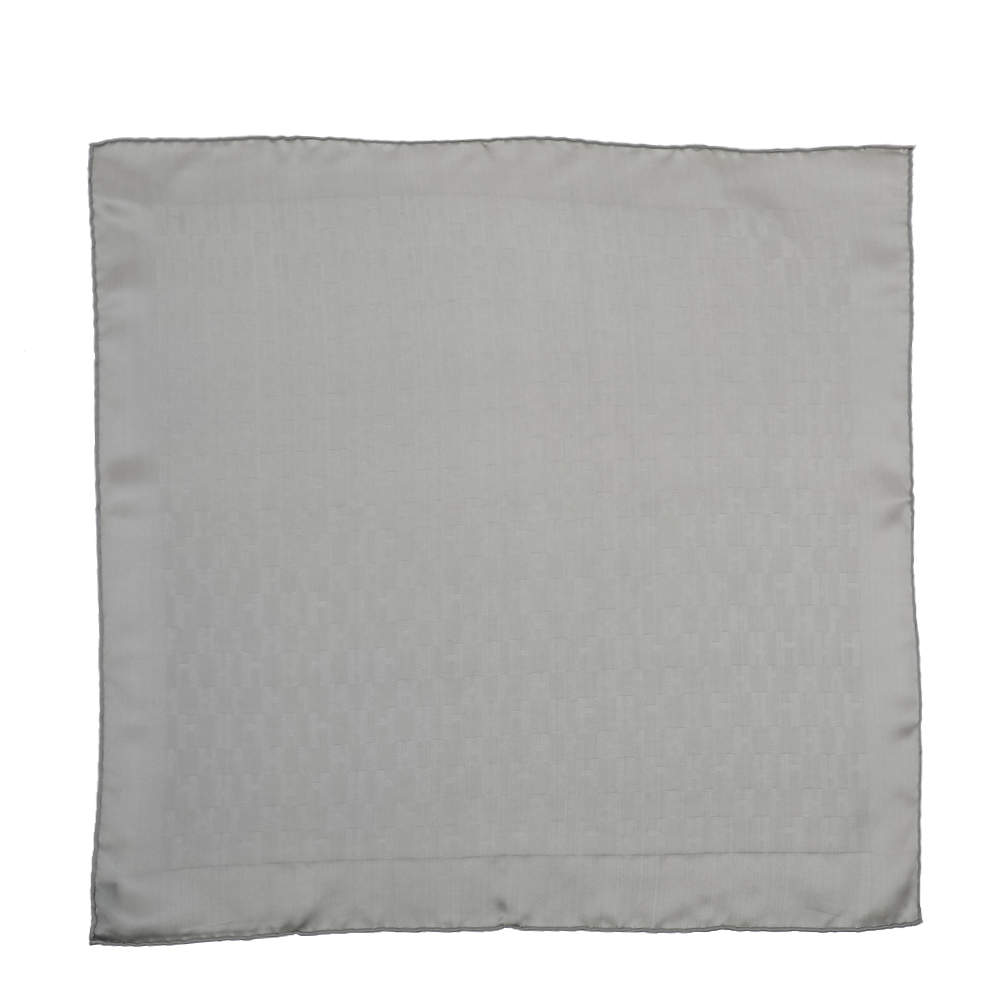 Hermès Grey Faconnee Grand H Silk Pocket Square