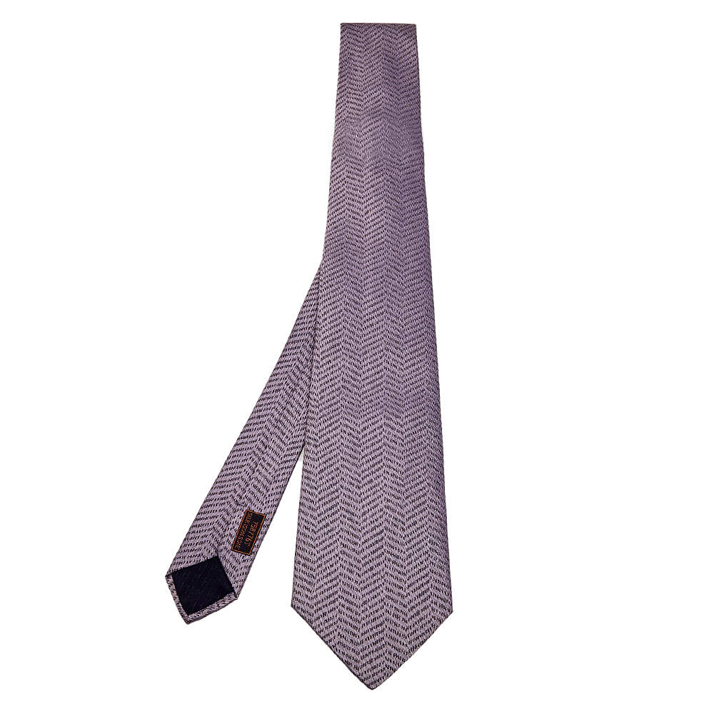 Hermès Purple  Chevron Patterned Silk Jacquard Tie