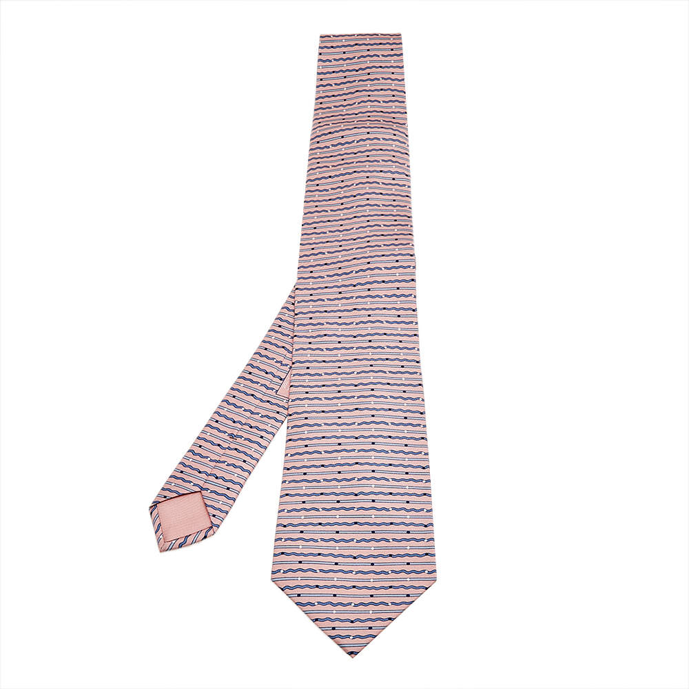 Hermes Pink Printed Silk Tie