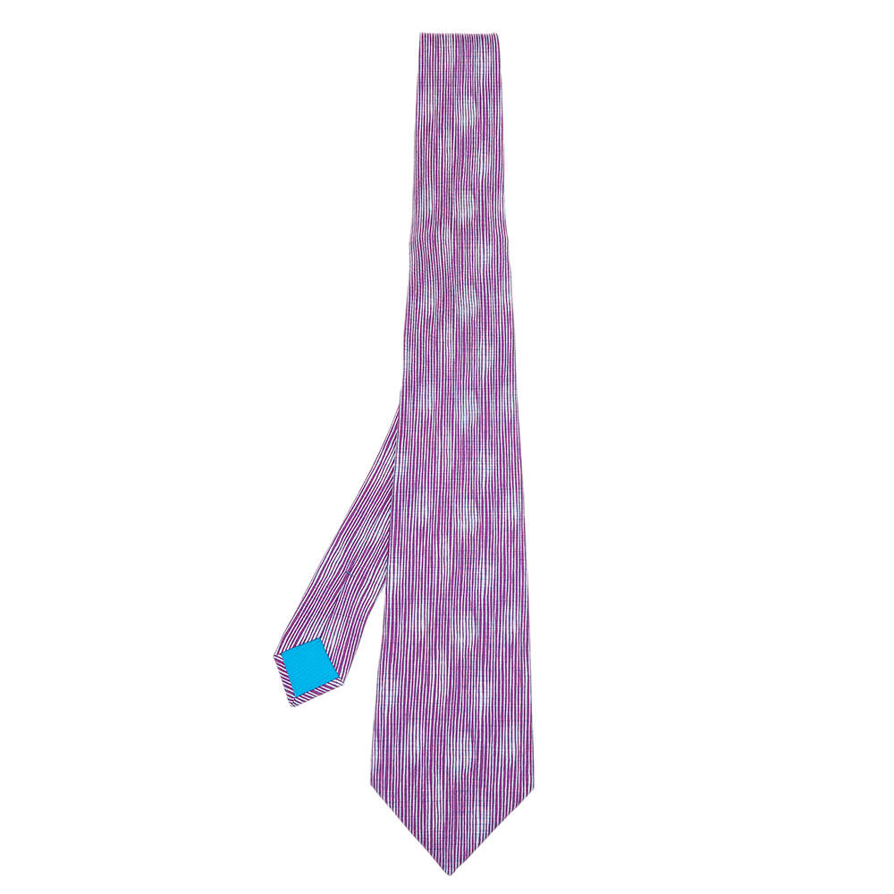 Pre Owned Hermes Purple Printed Silk Tie