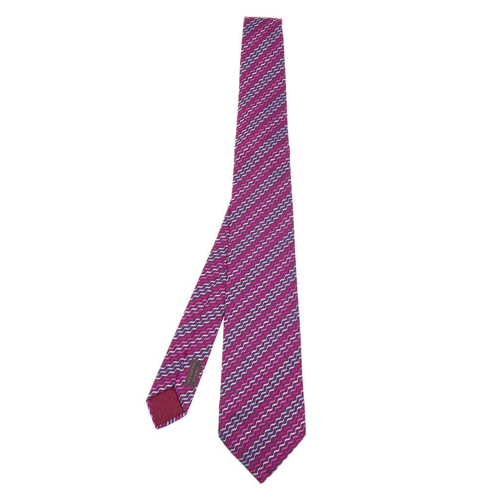Hermes Purple Wave Pattern Silk Jacquard Tie