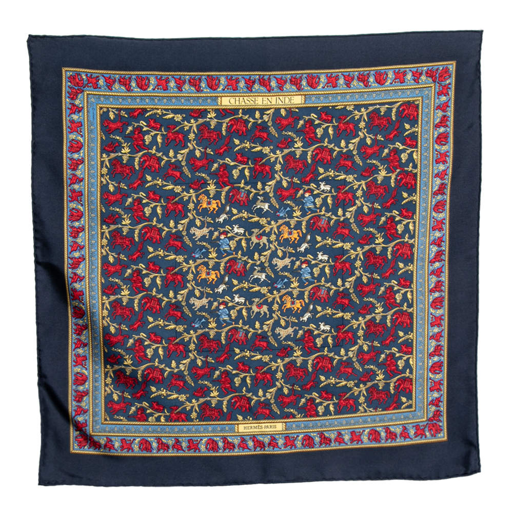 مملوكة مسبقًا Hermes Multicolor Chasse En Inde Printed Silk Pocket Square