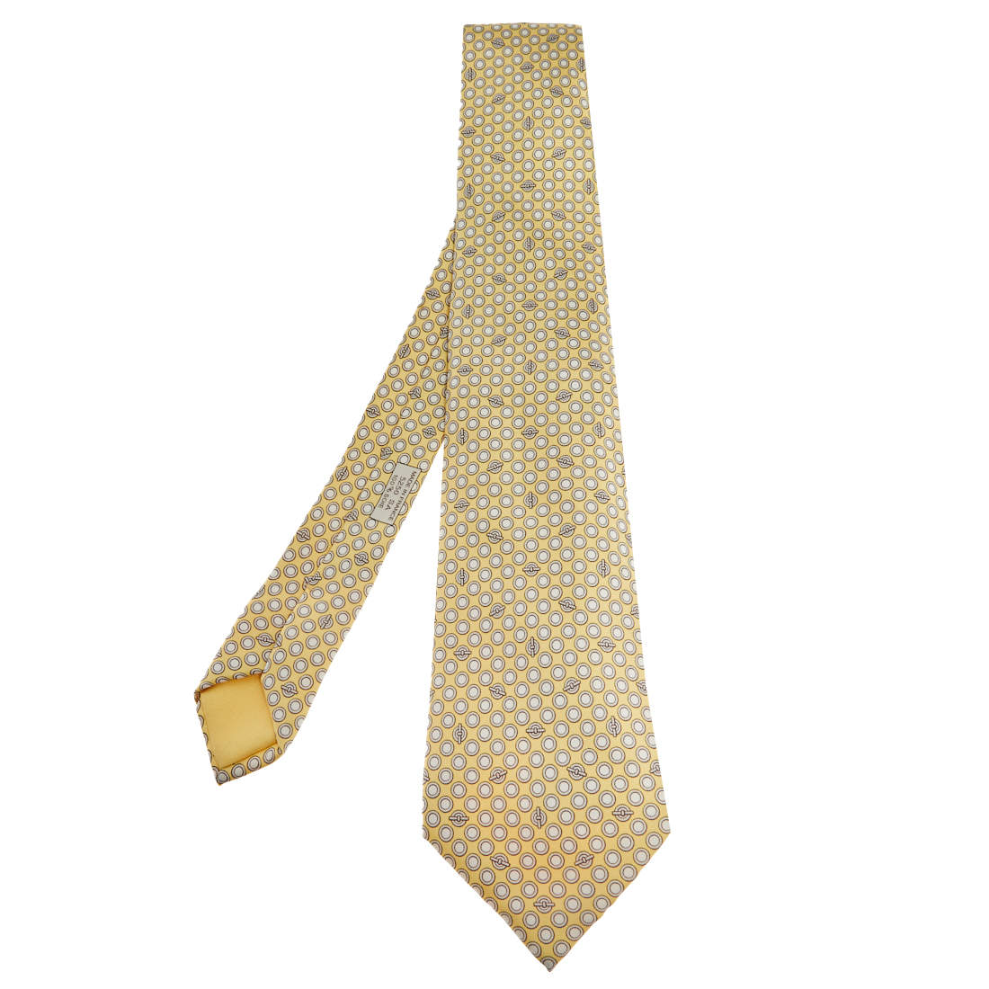 Pre Owned Hermes Yellow Geometric Printed Silk Tie