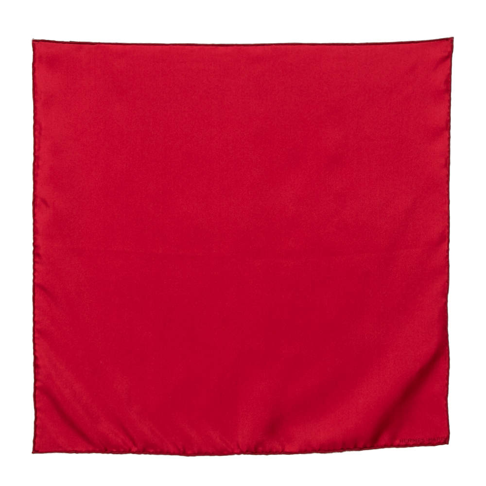 Pre Owned Hermes Red Silk Pocket Square