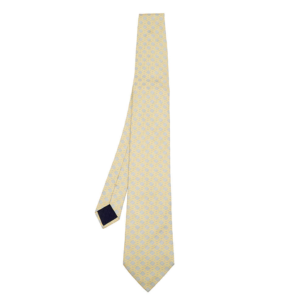 Hermes yellow Wave Pattern Silk Jacquard Tie