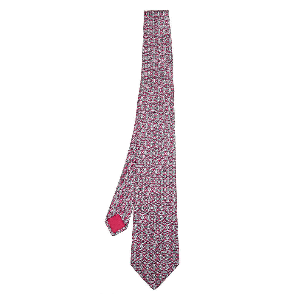 Hermes Pink Orbits Printed Silk Tie