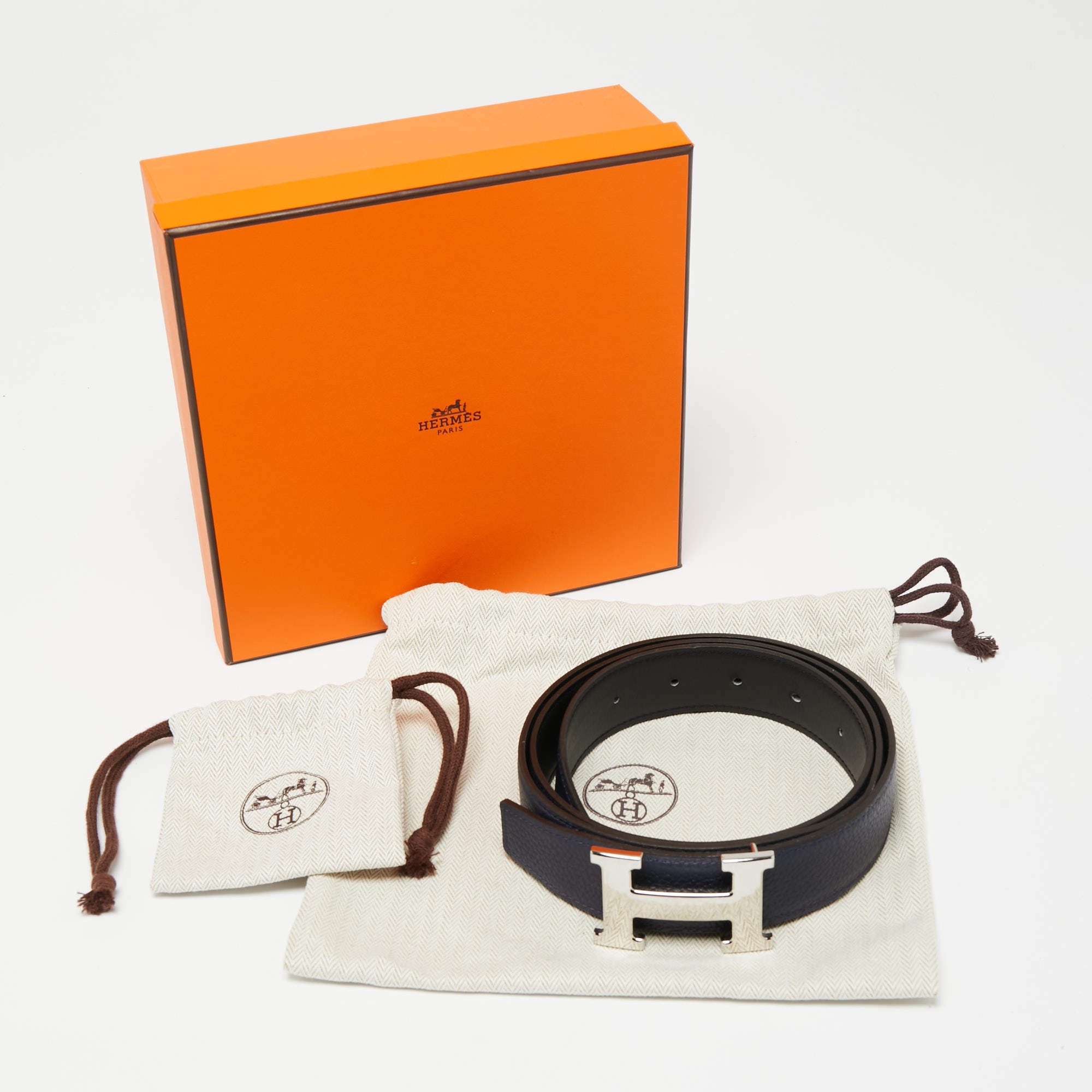 HERMÈS MINI H ETOUPE/WHITE REVERSIBLE BELT – EYE LUXURY CONCIERGE