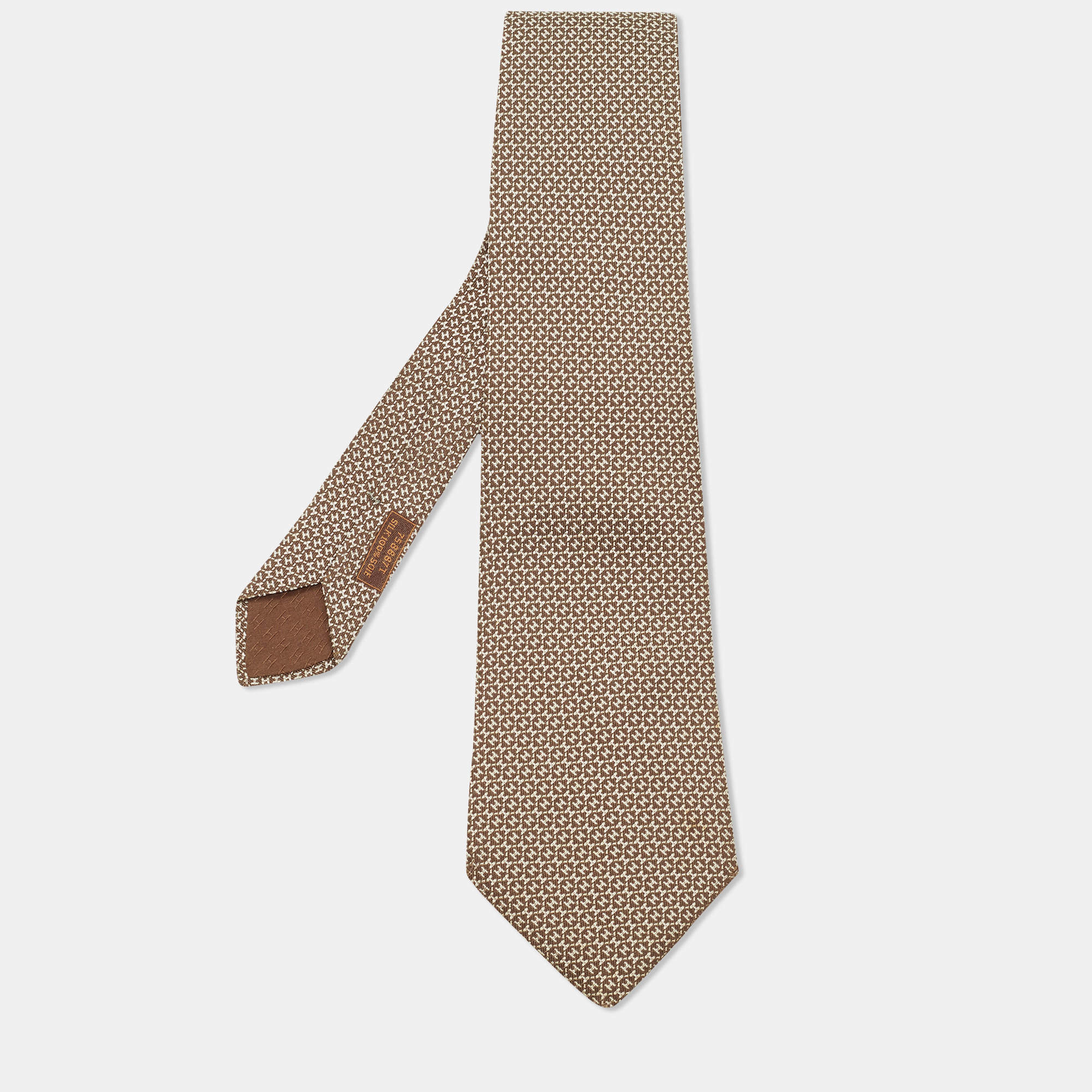Pre Owned Hermès Beige H Pattern Silk Tie
