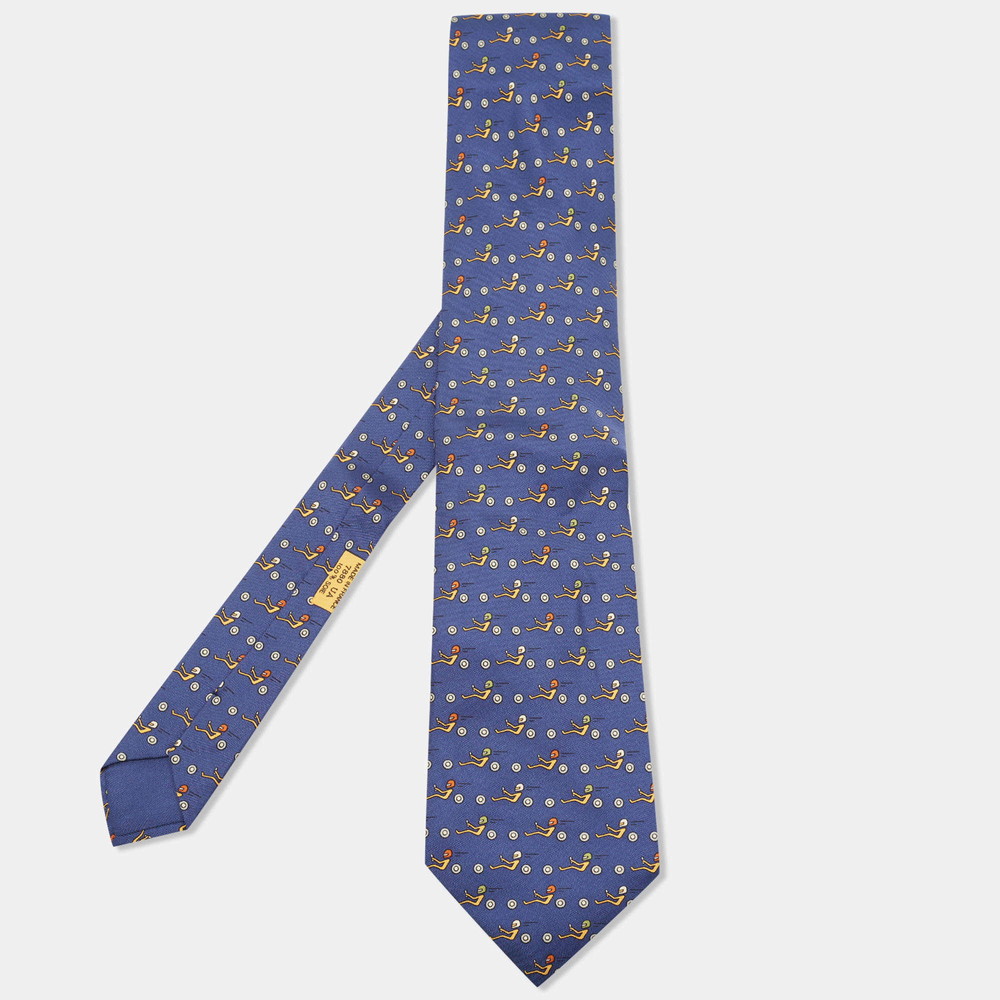 Pre Owned Hermès for FFSA Blue Racer Print Silk Tie