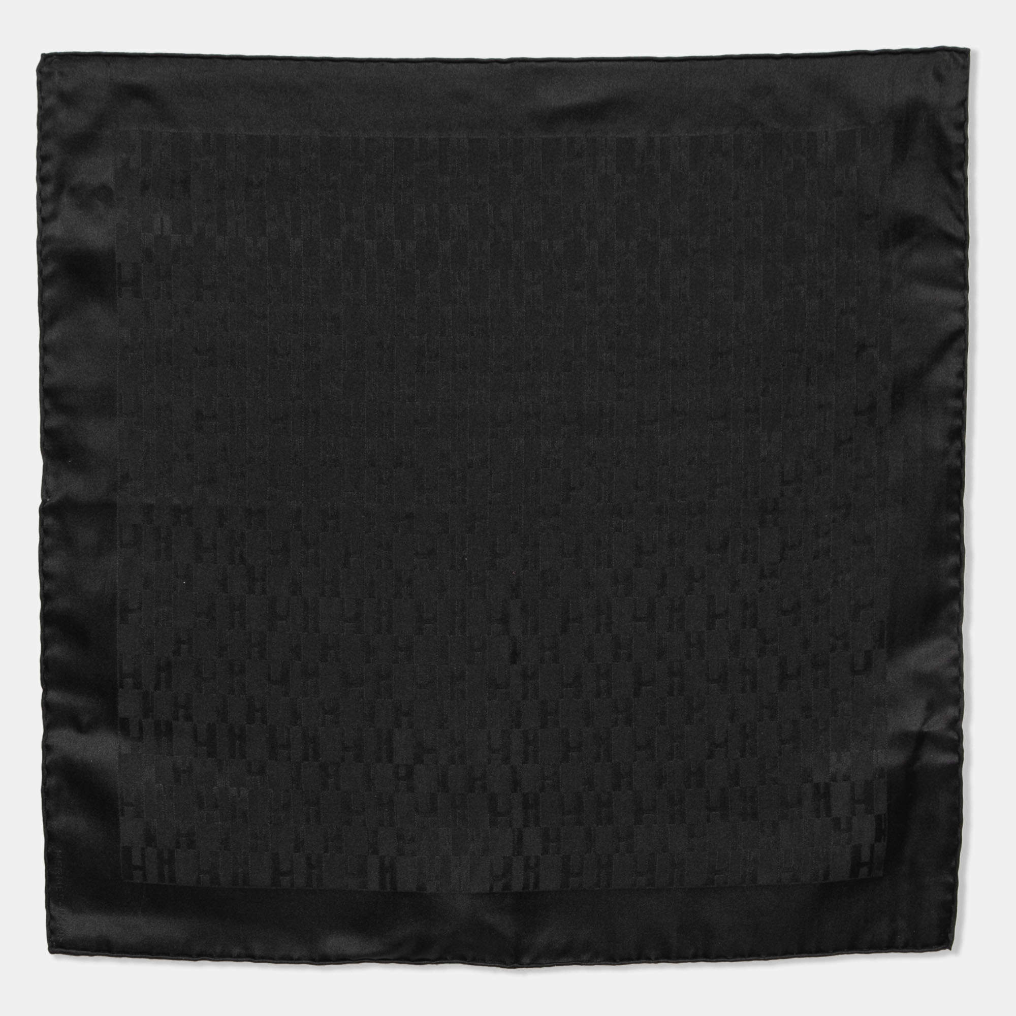 Hermès Black Grand H Jacquard Silk Pocket Square 