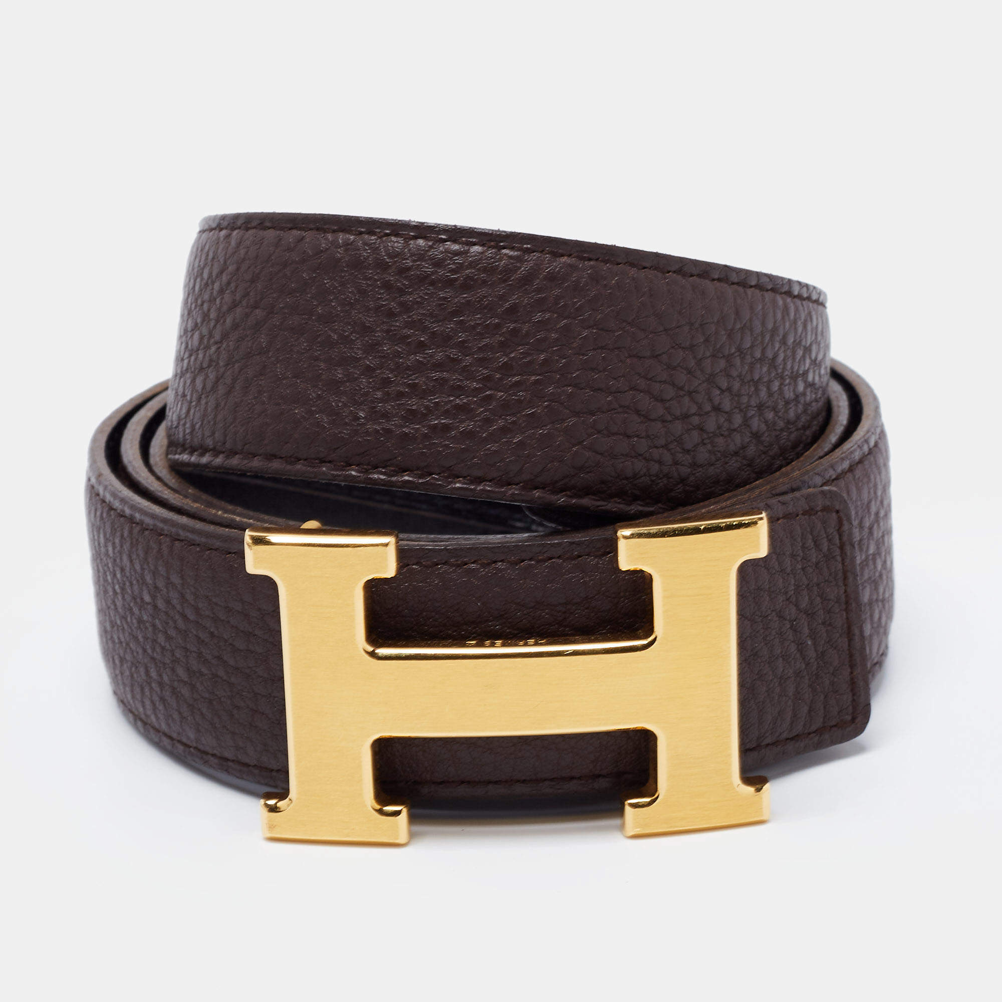 Hermes Noir/Chocolat Box and Togo Leather H Buckle Reversible Belt 100 ...