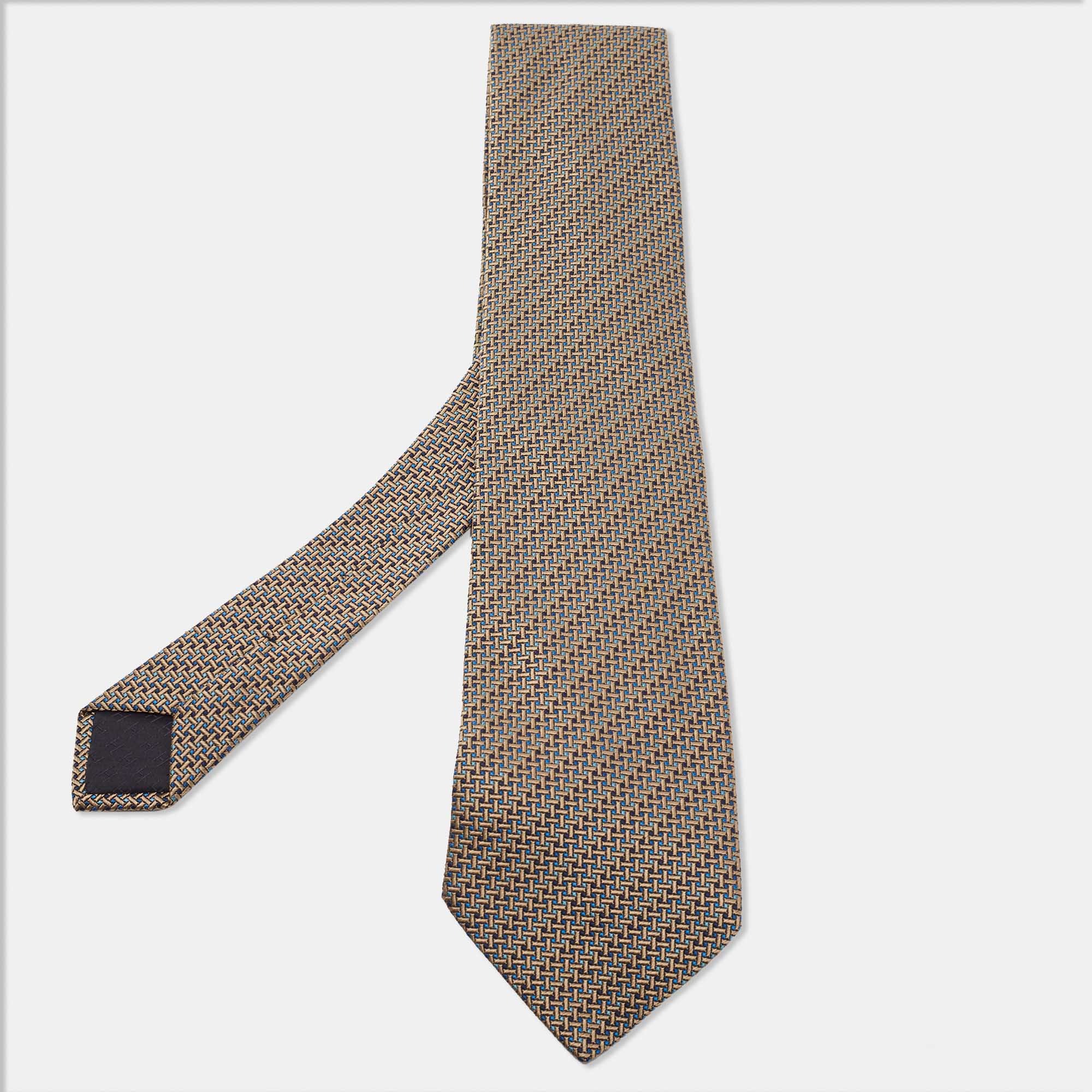 Pre Owned Hermes Brown Patterned Silk Jacquard Tie