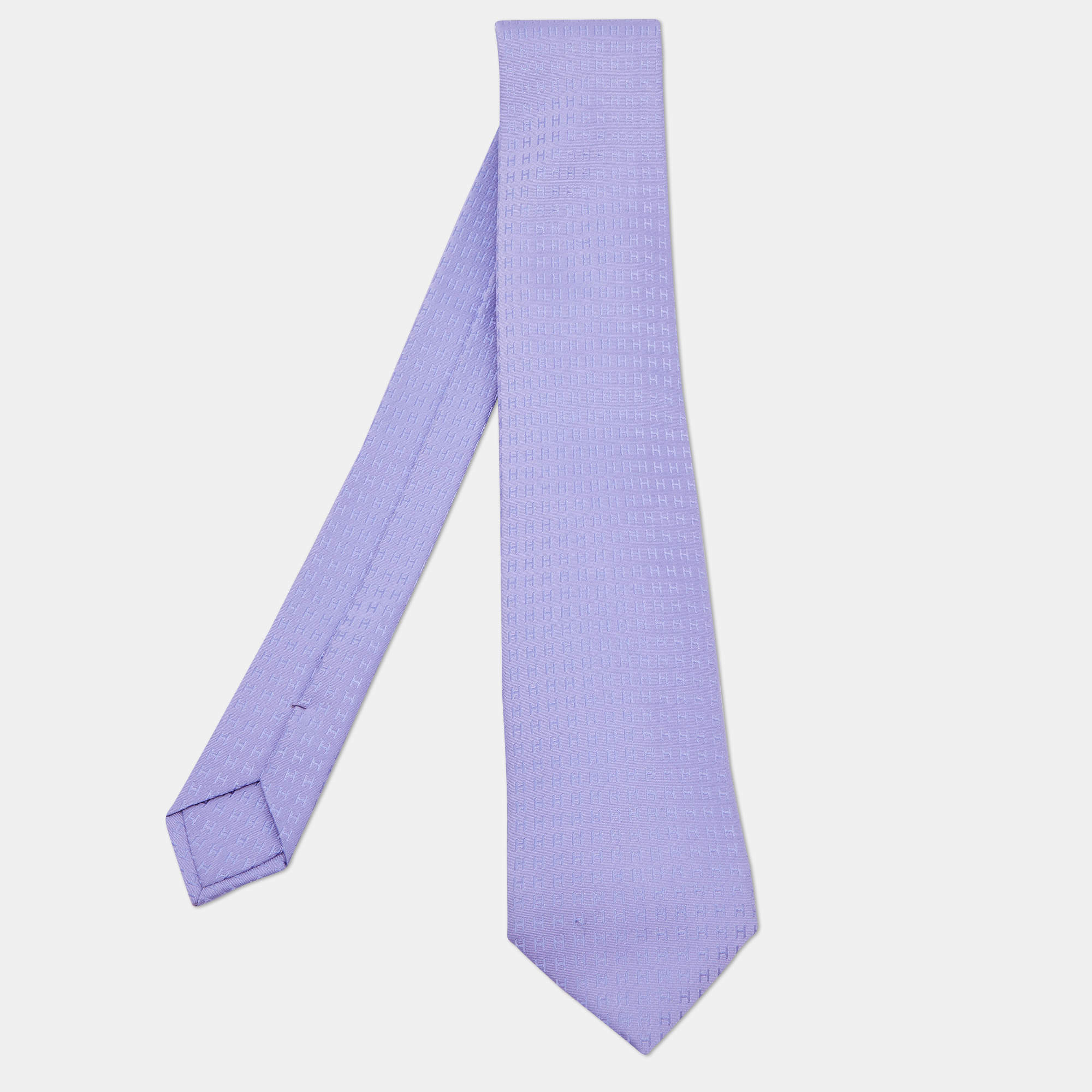 Pre Owned Hermes Purple Faconne H Silk Jacquard Tie