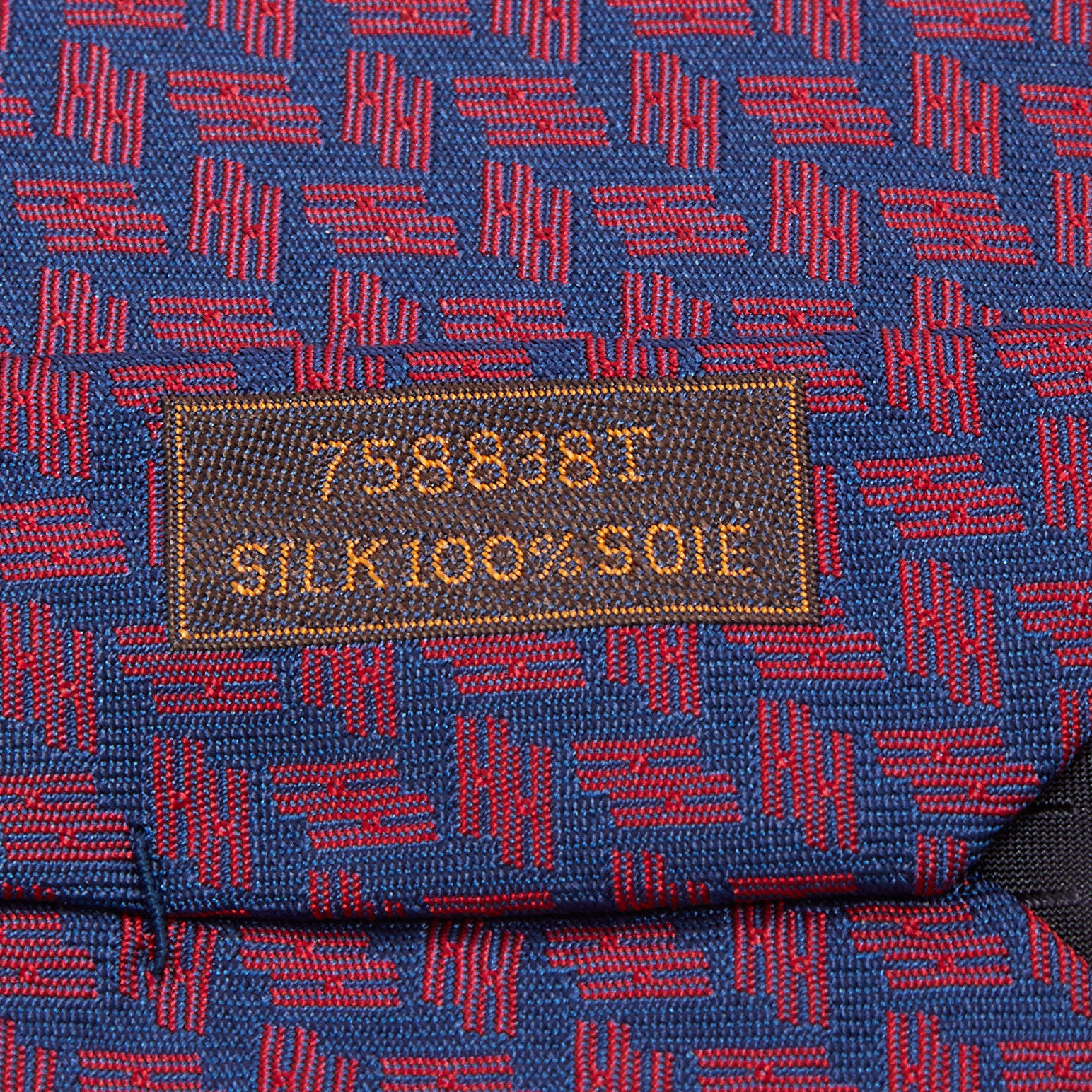 Hermes Ropes & Rings Silk Twill Tie Navy Blue Red 668 OA