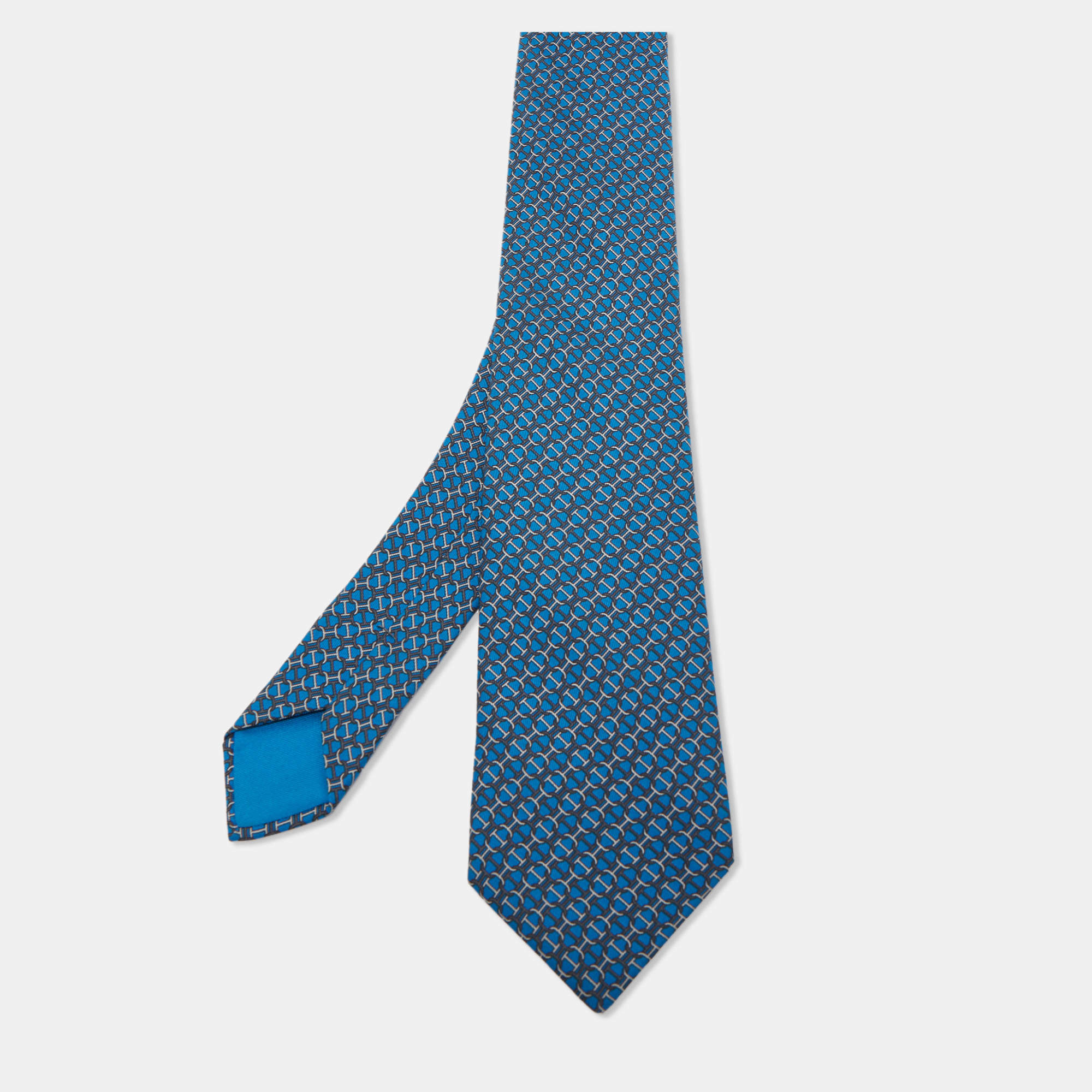 Pre Owned Hermes Blue Chaine d'Ancre Silk Tie
