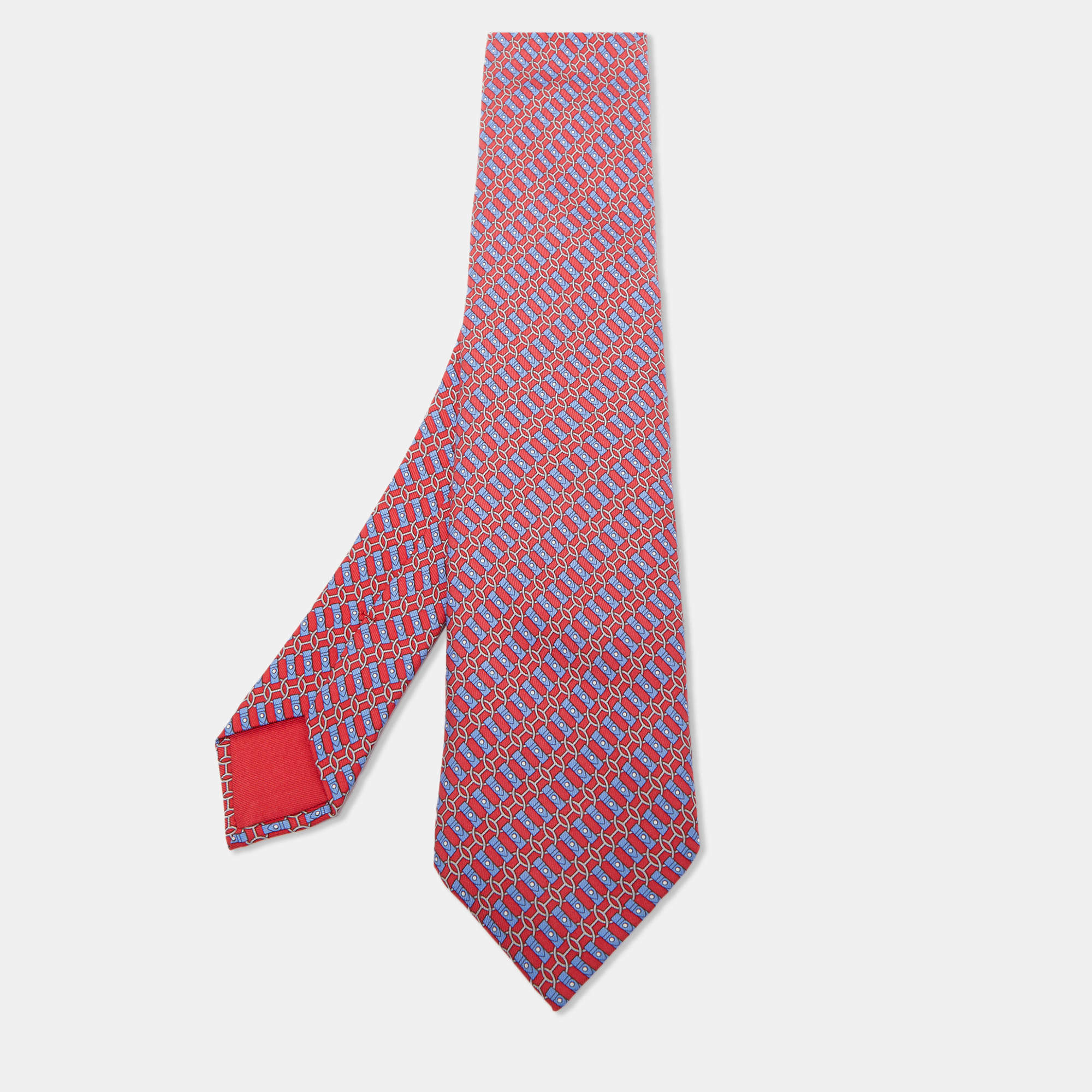 Hermes Red Printed Silk Tie