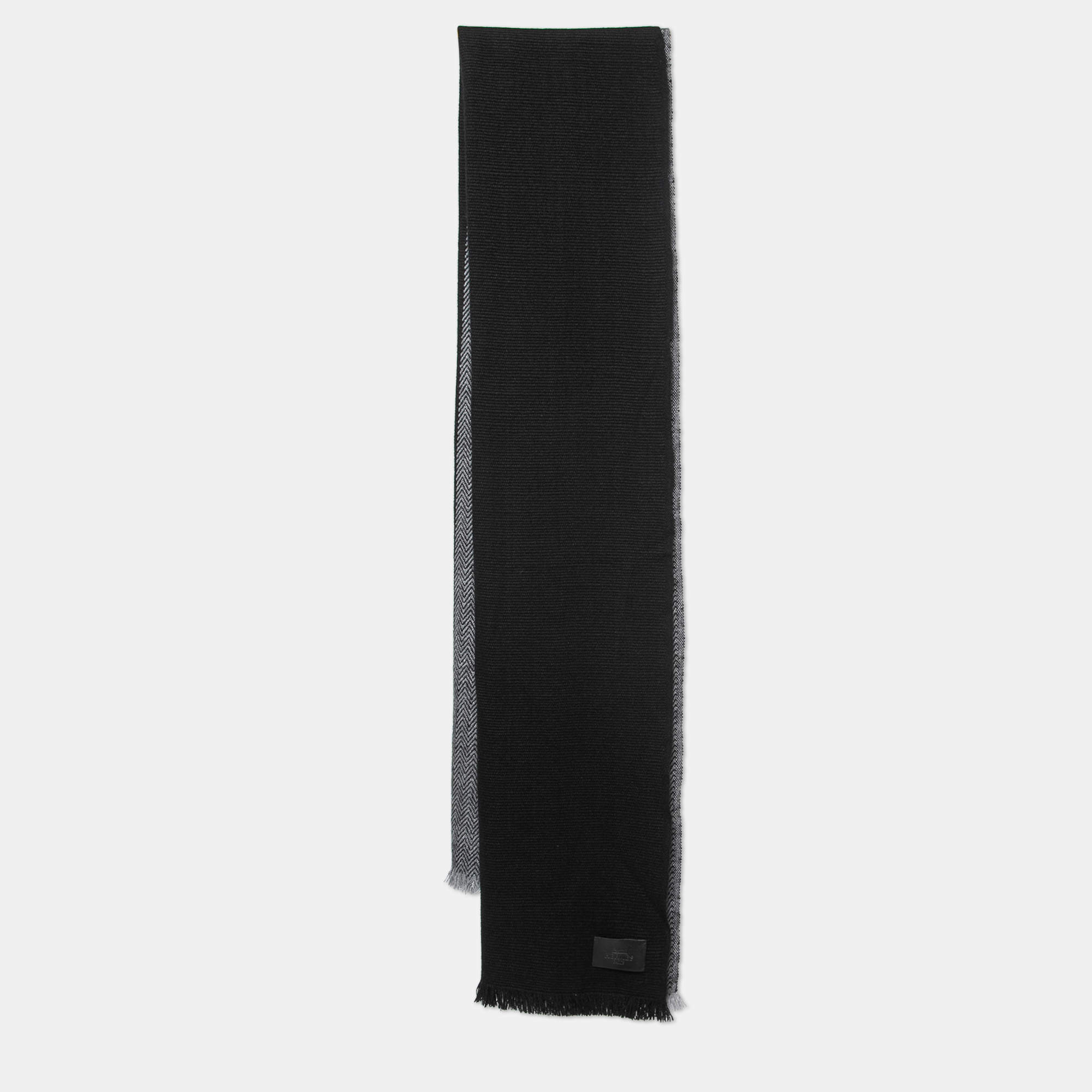 Hermes Black Colorblock Chevron Cashmere Muffler