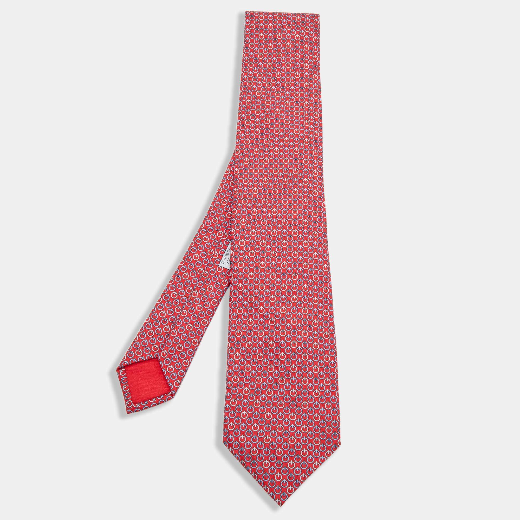 Hermes Red Printed Silk Tie