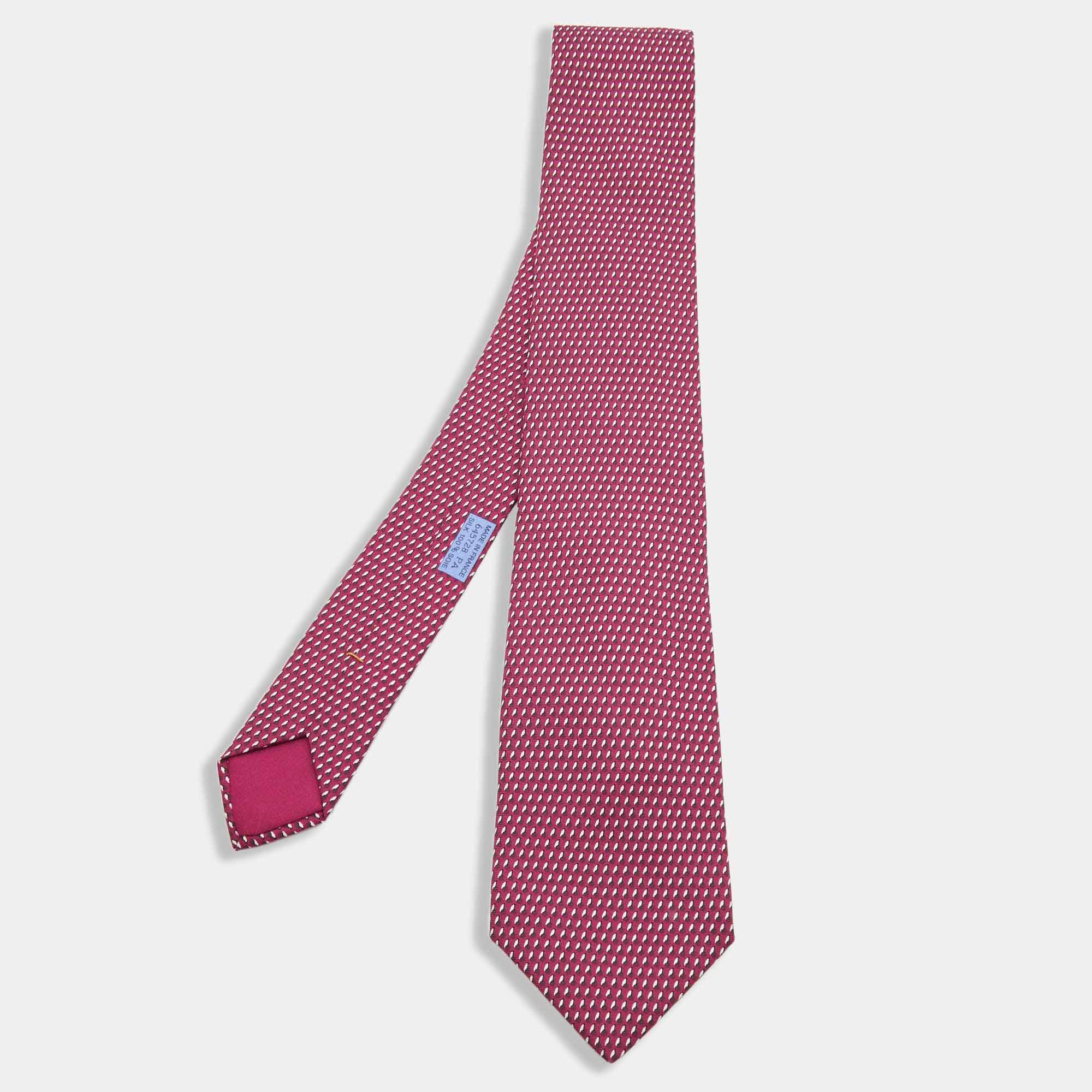 Pre Owned Hermes Magenta Purple Printed Silk Tie