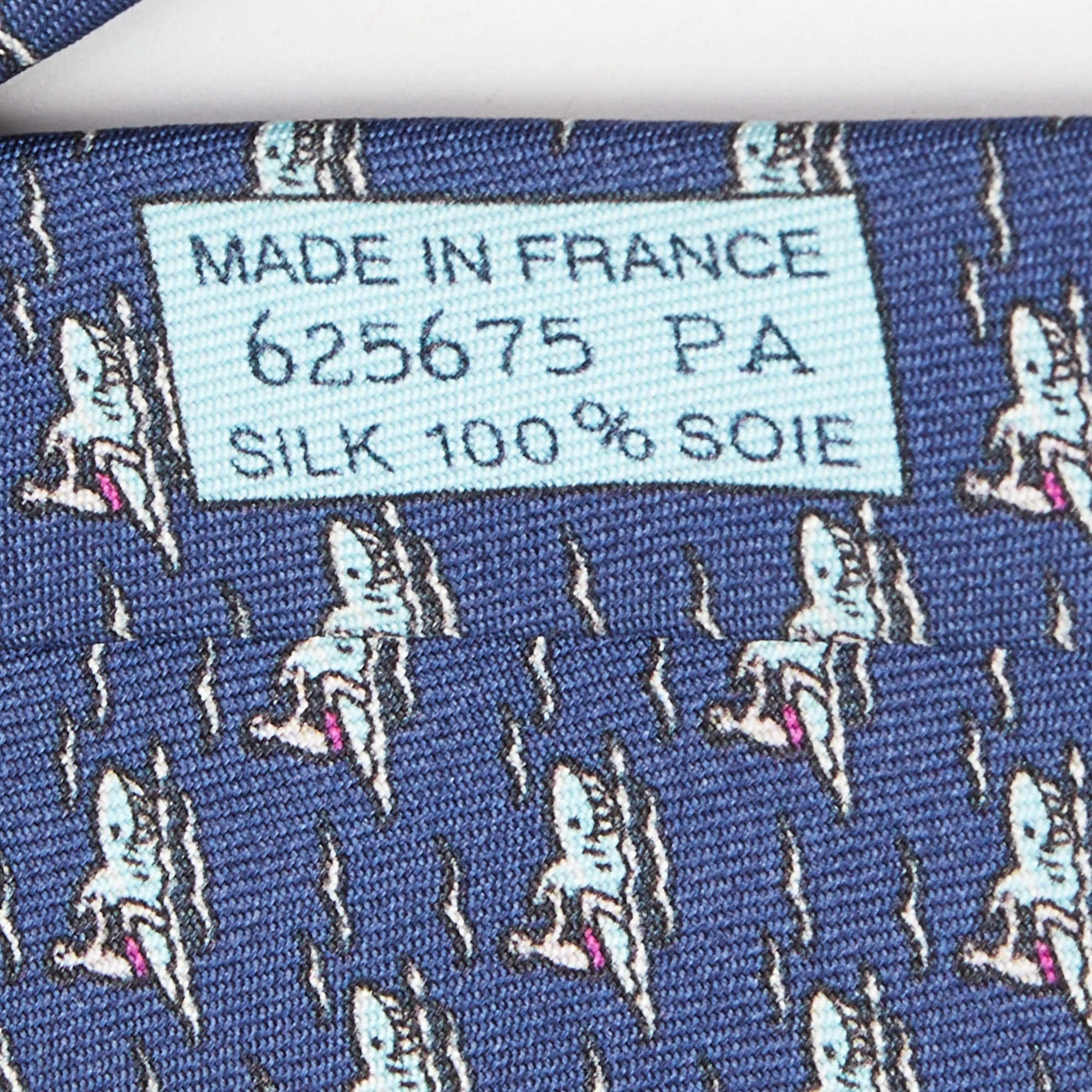 HERMES Blue Multicolor Micro Paisley Print Silk Twill Neck Tie #5003