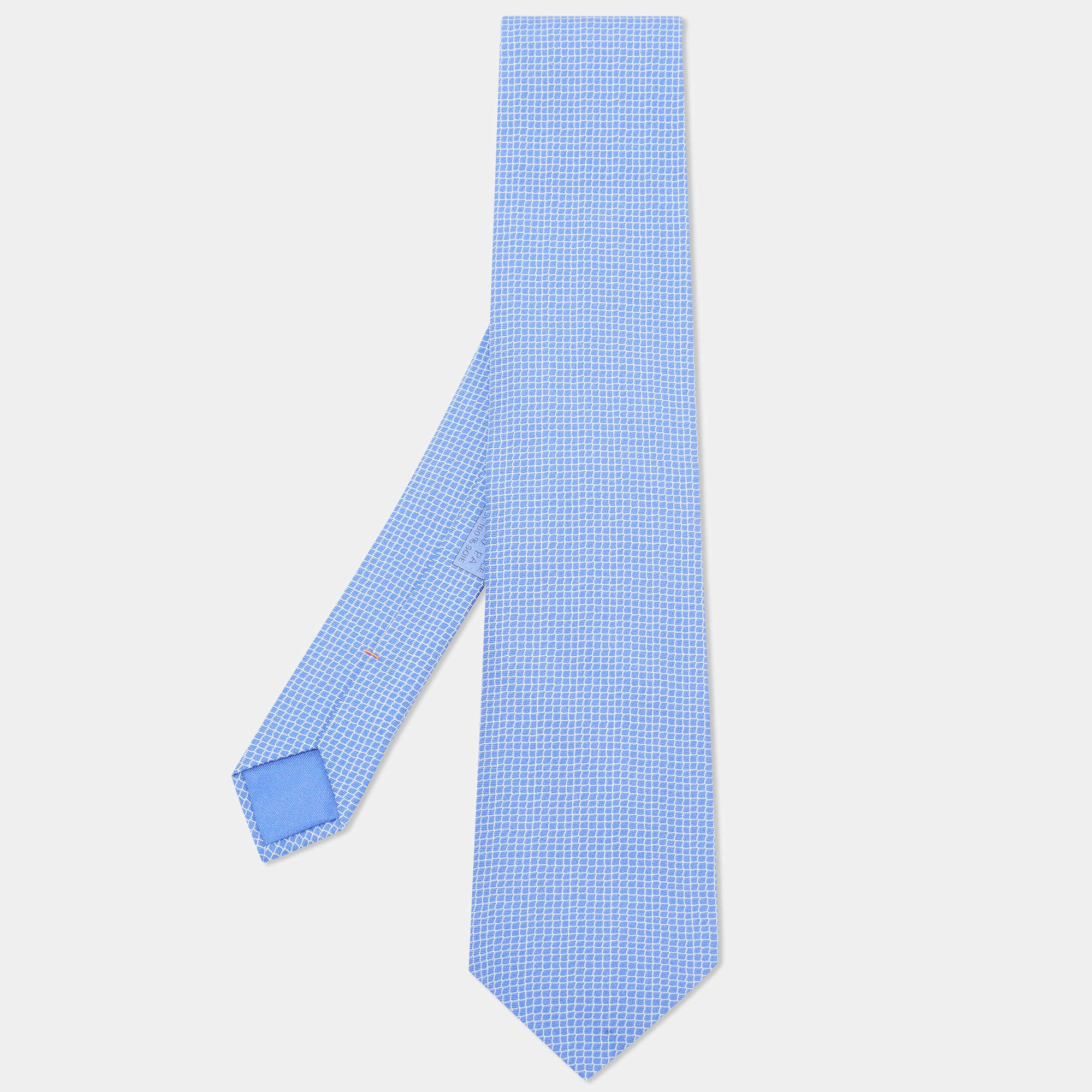 Pre Owned Hermes Blue Tennis Net Print Silk Tie