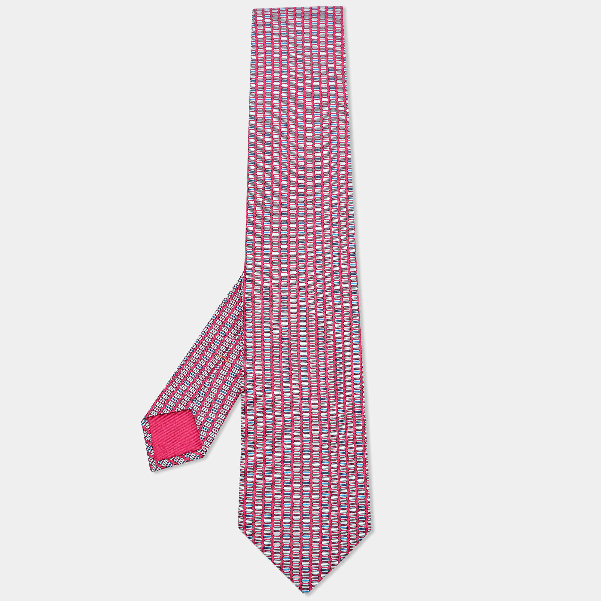 Hermes Dark Pink Printed Silk Tie