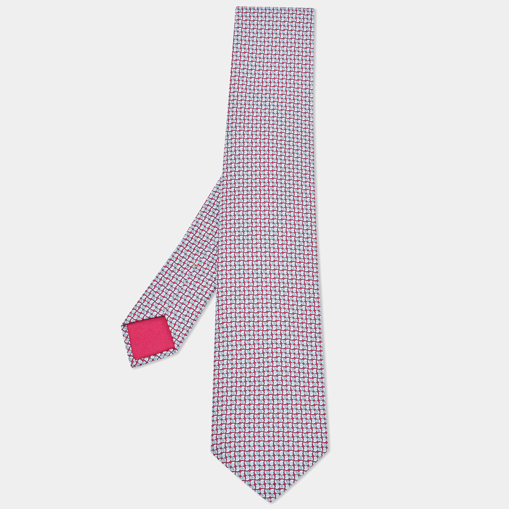 Pre Owned Hermès Dark Pink/Blue Helmet Print Silk Tie