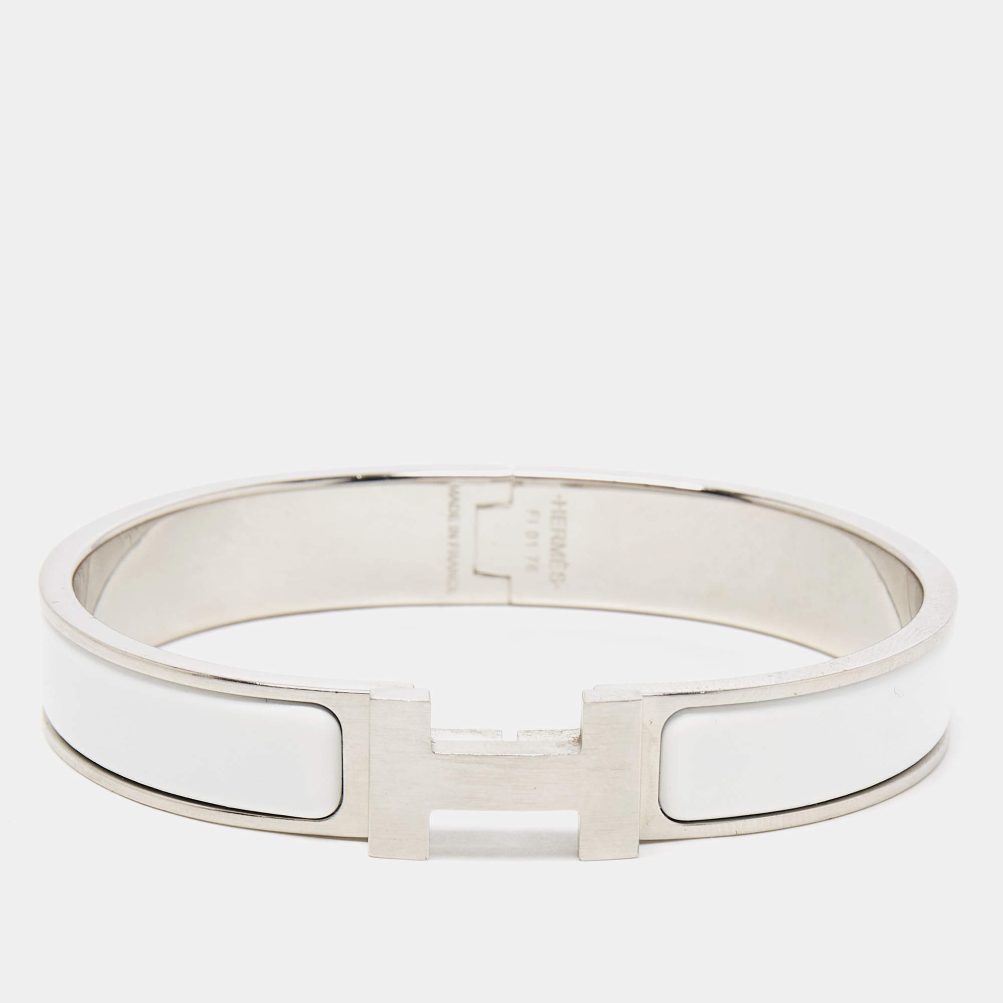 Hermès Clic H White Enamel Palladium Plated Bracelet