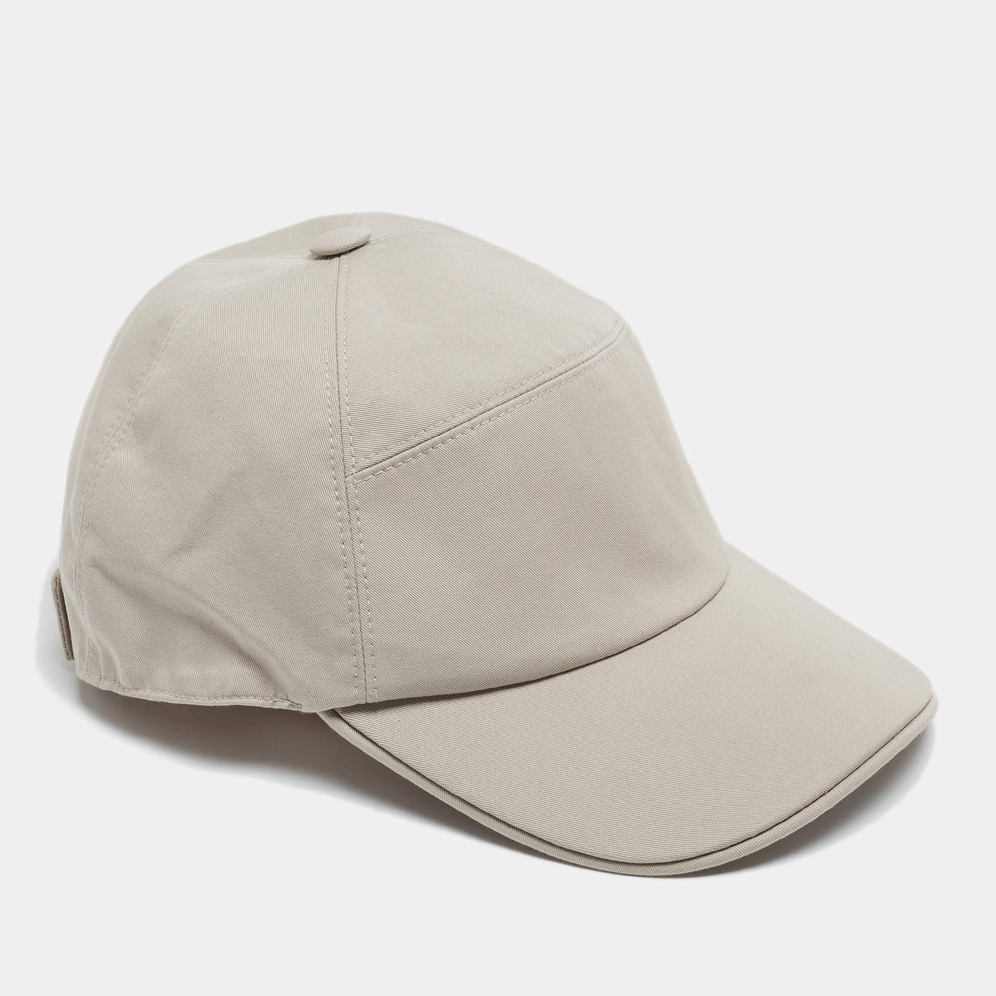 Pre Owned Hermès Light Grey Logo Embroidered Cotton Baseball Cap Size 61