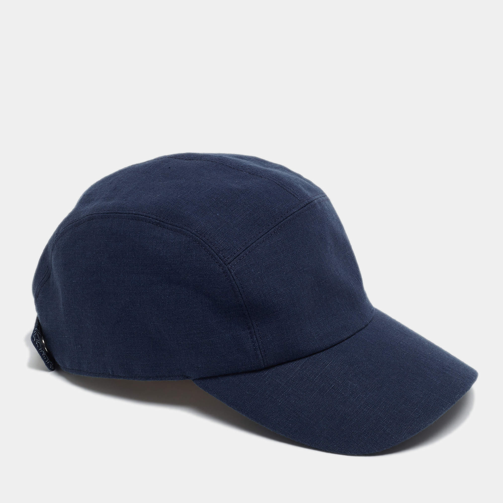Hermès Blue Logo Embroidered Linen Baseball Cap Size 58