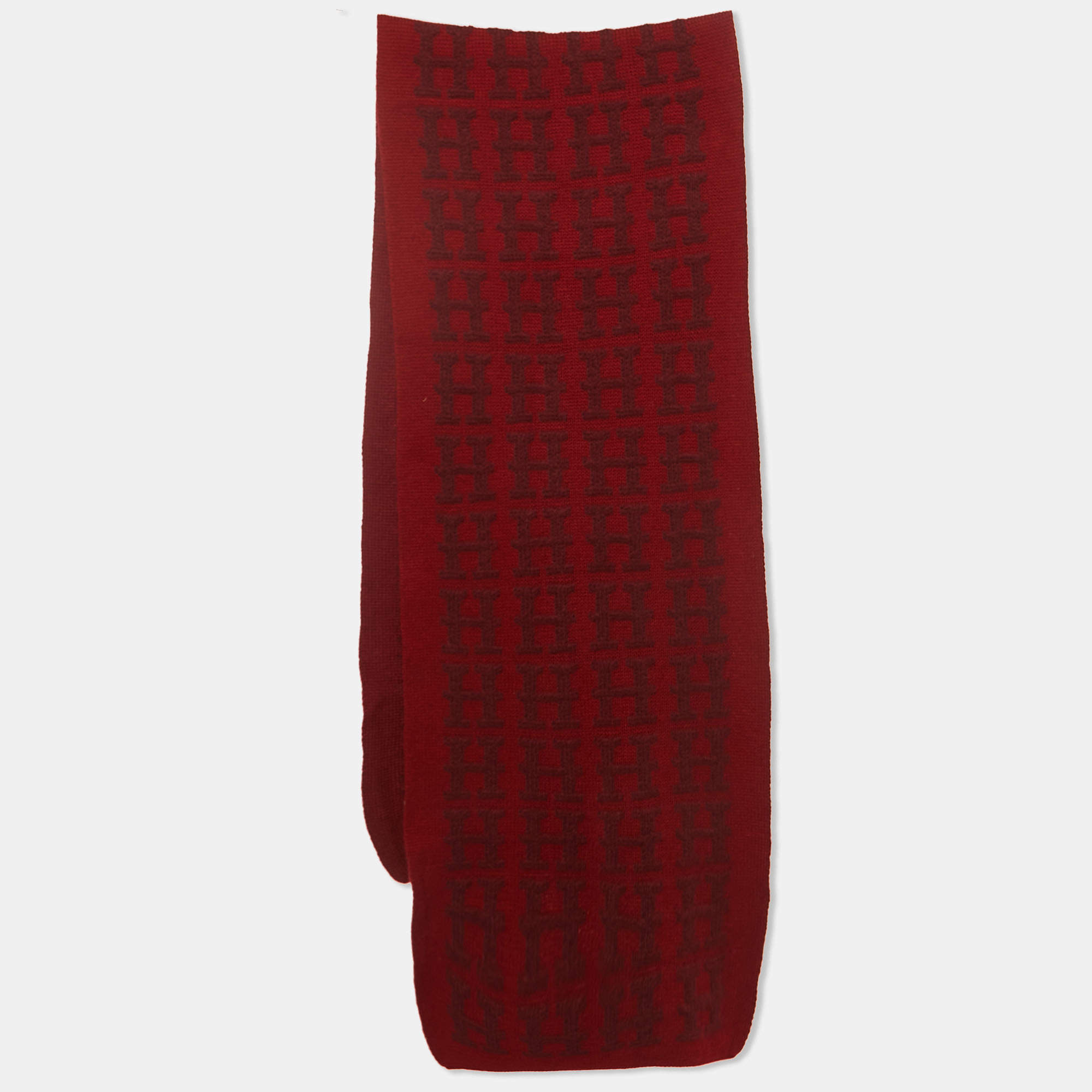 Pre Owned Hermes Red Monogram Cashmere Muffler