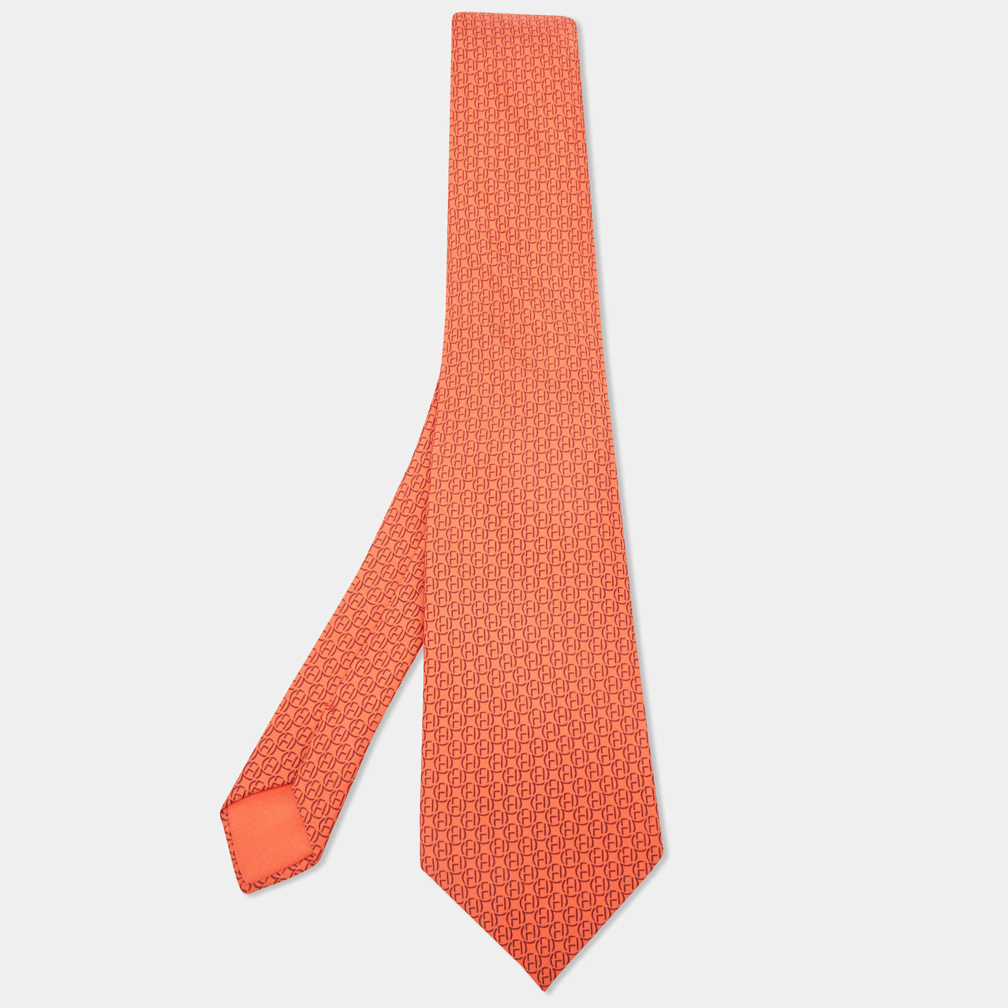 Hermes Red H Print Silk Tie