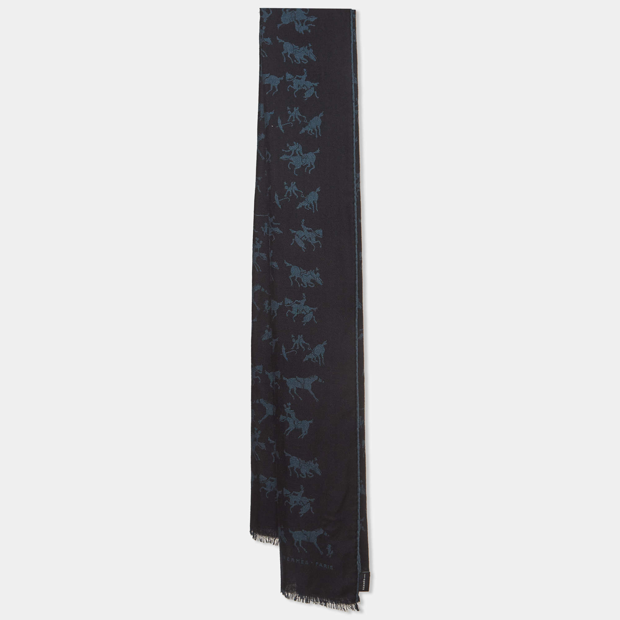 Hermes Bicolor Equestrian Jacquard Reversible Cashmere & Silk Muffler
